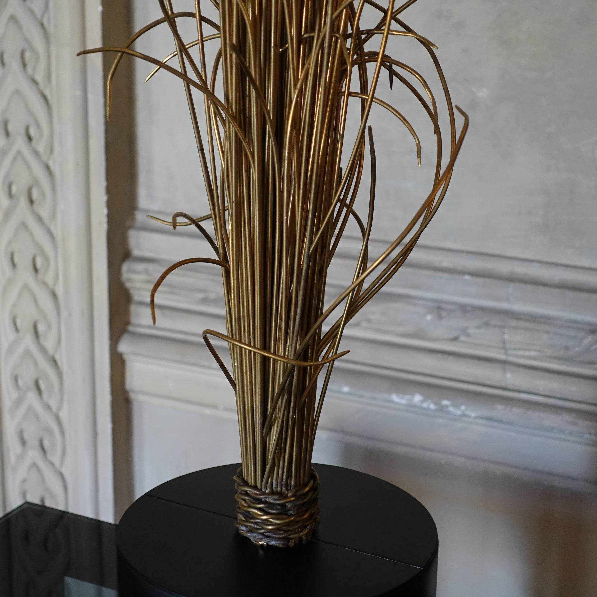Natural Brass Wire Abstract Sculpture, Black Steel Base, Italy, 1970's Circa 2