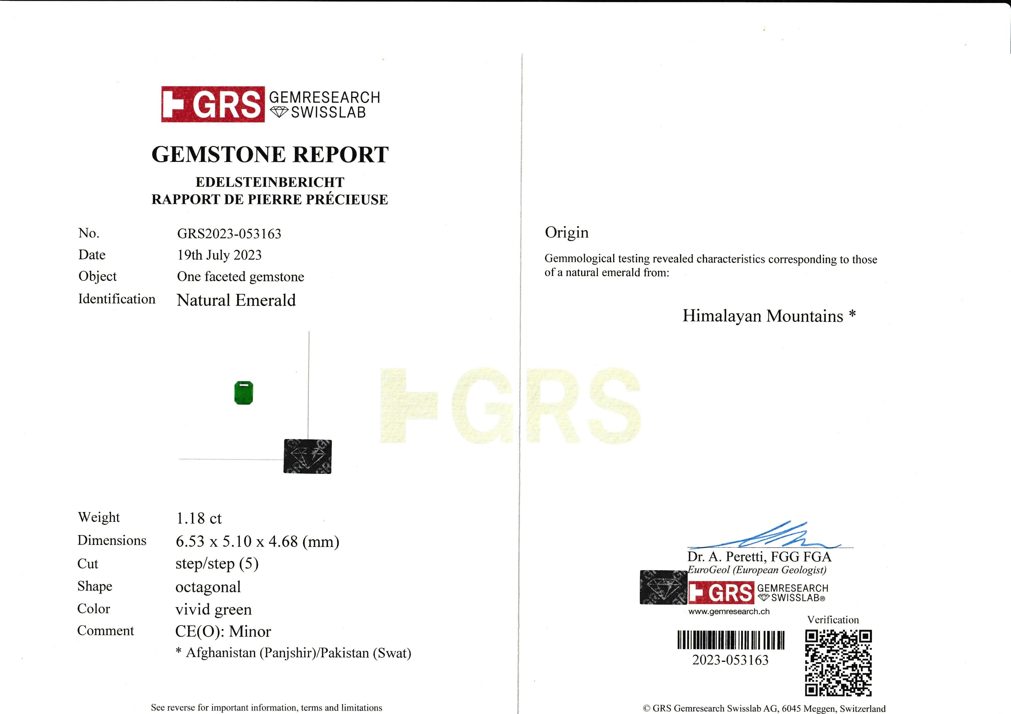 GRS Seltener Phajshir Afghanistan Smaragd 1,18ct Vivid Grün Saubere Kollektion im Angebot 3