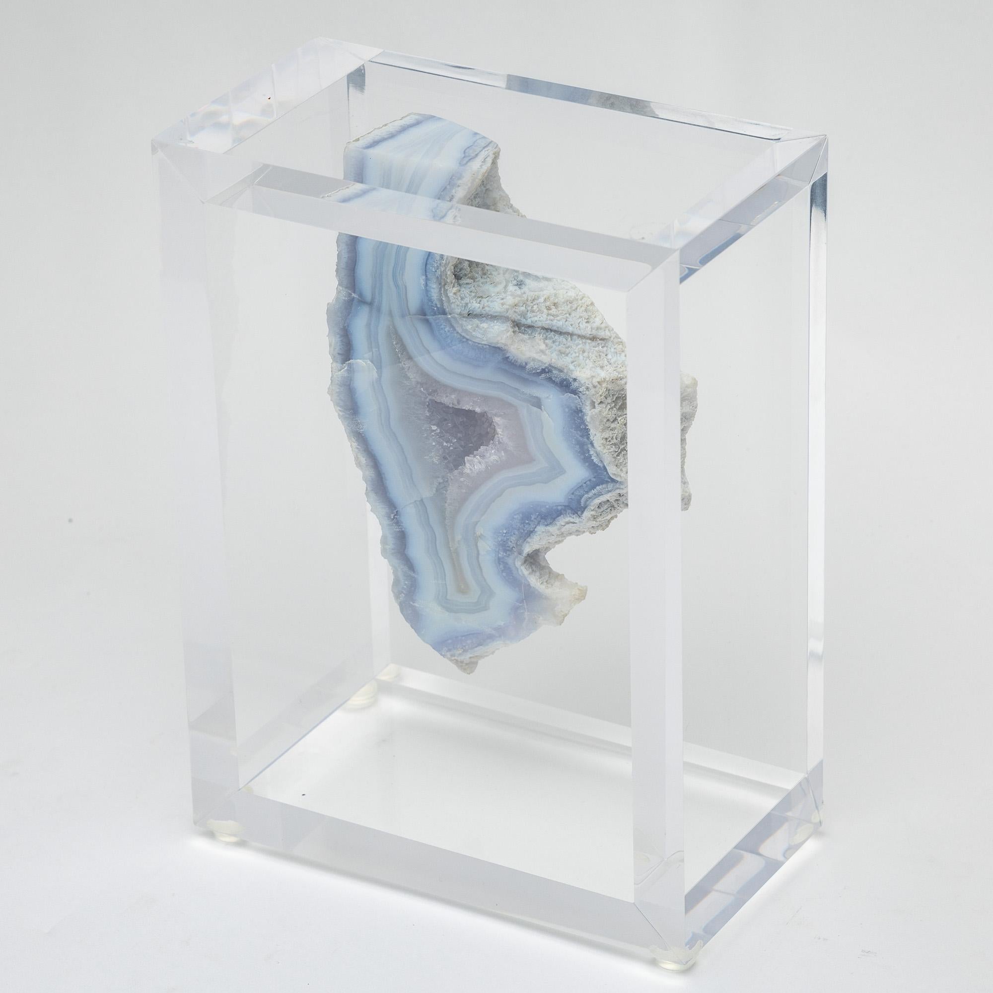 Mexican Natural Brazilian Agate specimen mounted in original design acrylic base For Sale