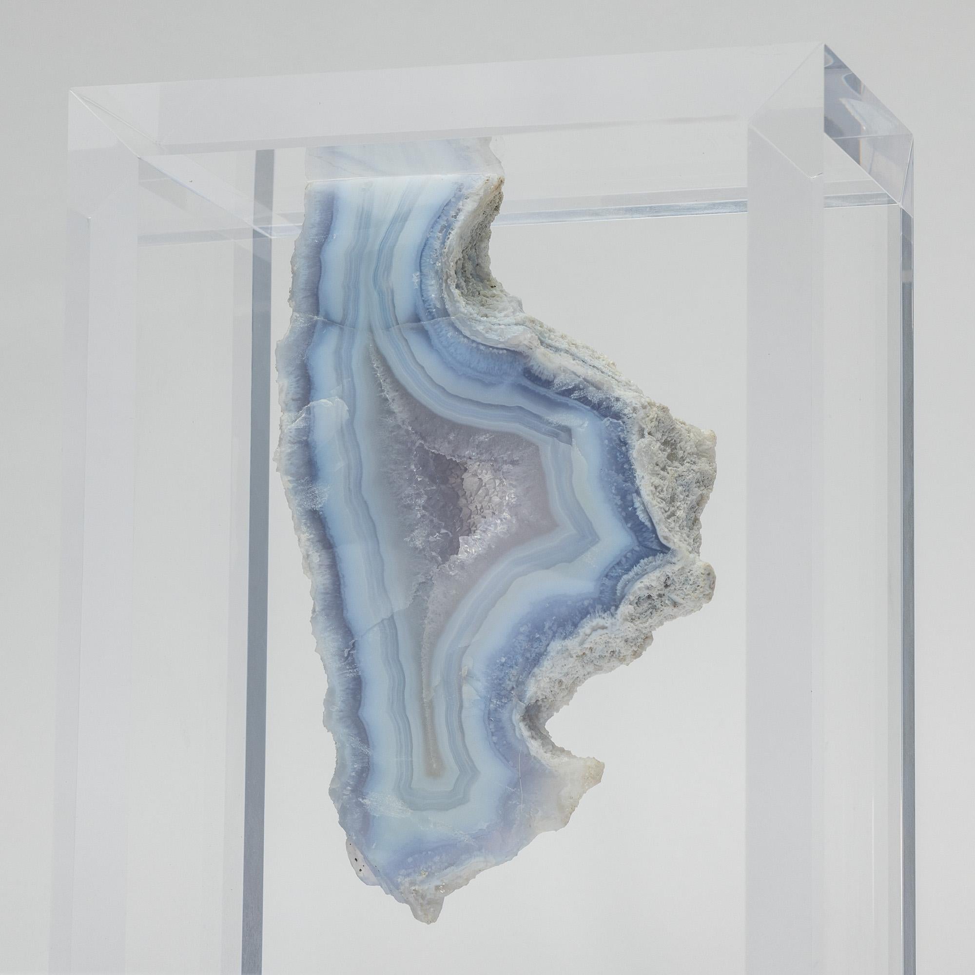 Contemporary Natural Brazilian Agate specimen mounted in original design acrylic base For Sale