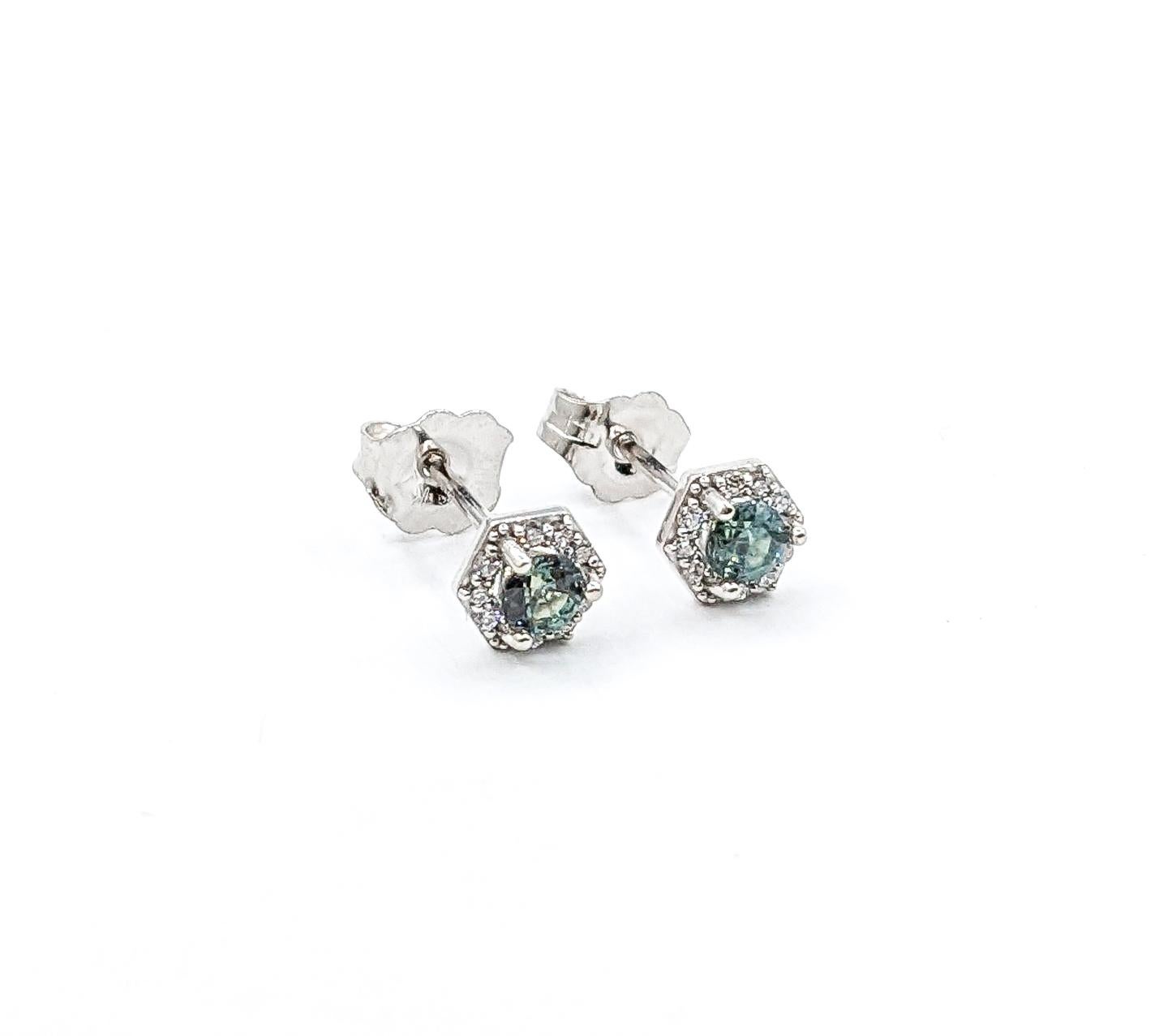 Contemporary Natural Brazilian Alexandrite & Diamond Halo Stud Earrings in White Gold For Sale