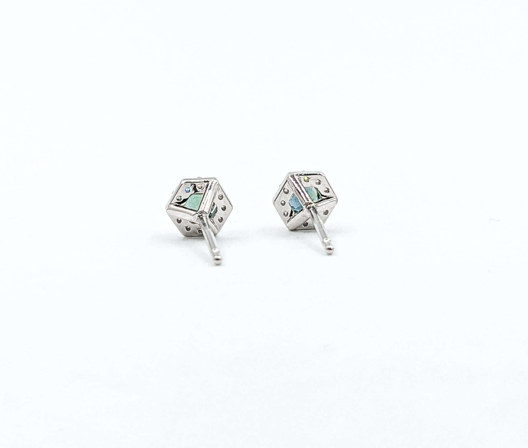 Round Cut Natural Brazilian Alexandrite & Diamond Halo Stud Earrings in White Gold For Sale