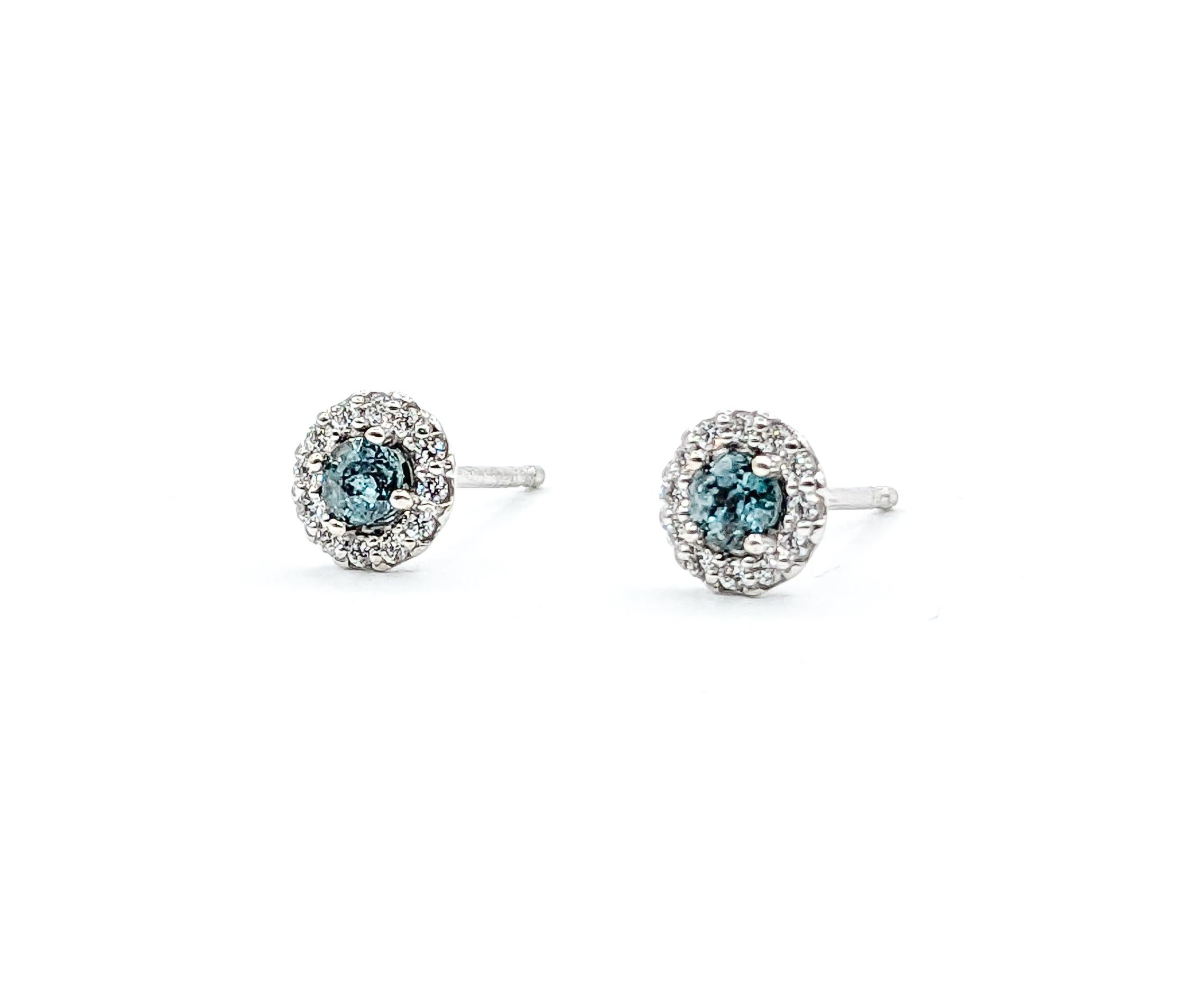 Natural Brazilian Alexandrite & Diamond Halo Stud Earrings in White Gold In New Condition For Sale In Bloomington, MN