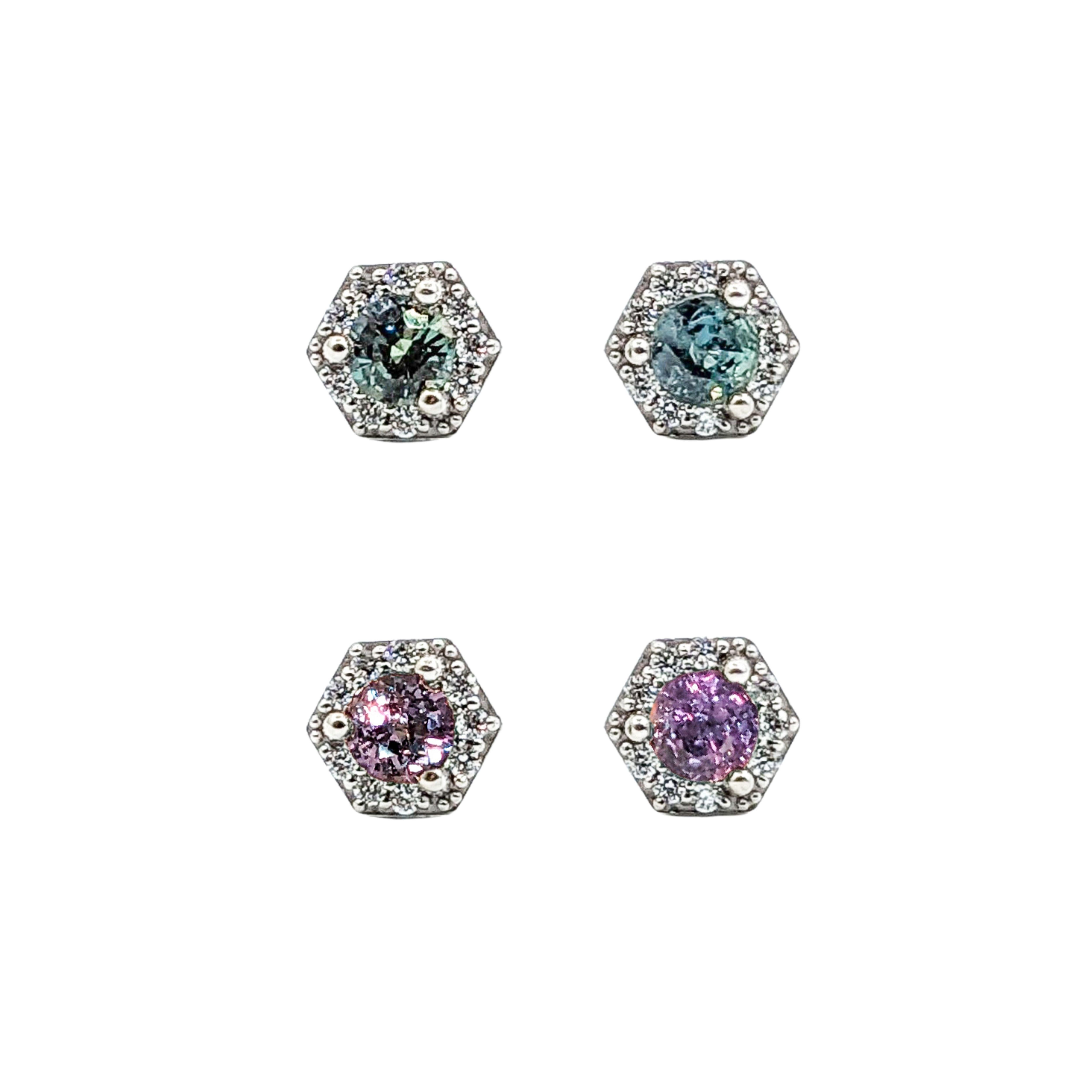 Natural Brazilian Alexandrite & Diamond Halo Stud Earrings in White Gold In New Condition For Sale In Bloomington, MN
