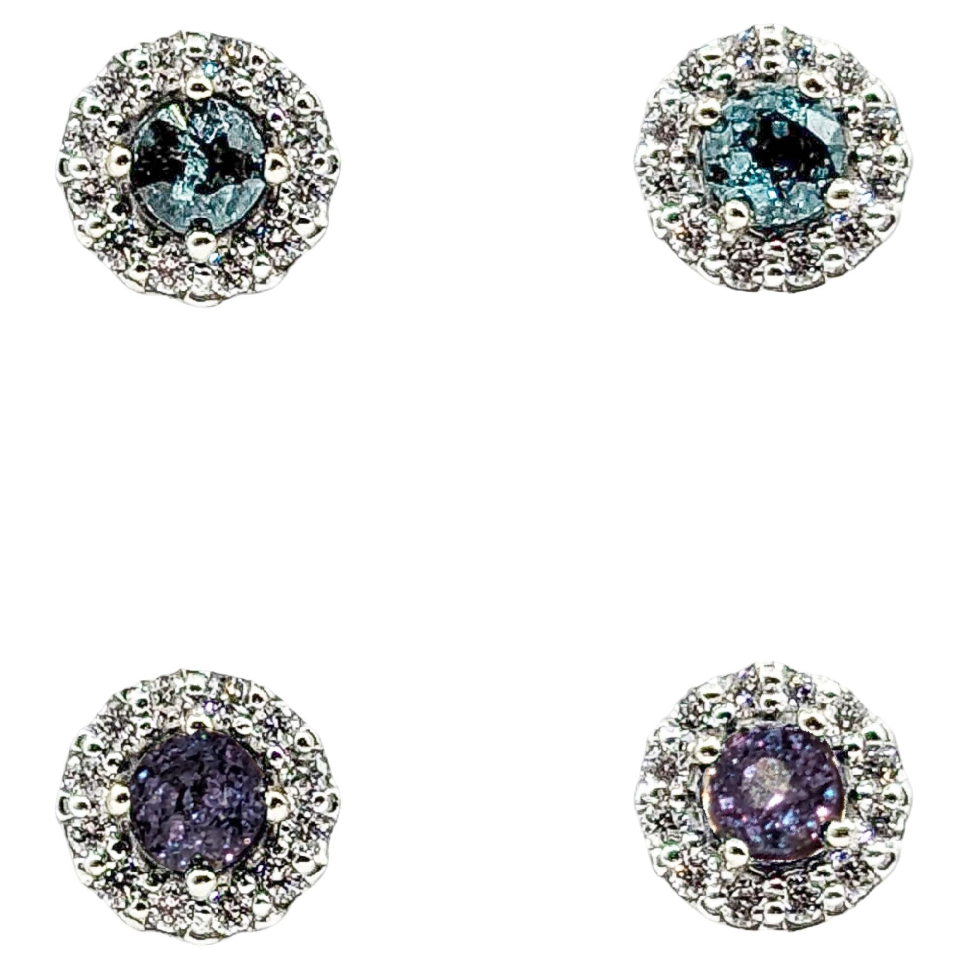 Natural Brazilian Alexandrite & Diamond Halo Stud Earrings in White Gold