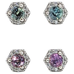 Natural Brazilian Alexandrite & Diamond Halo Stud Earrings in White Gold