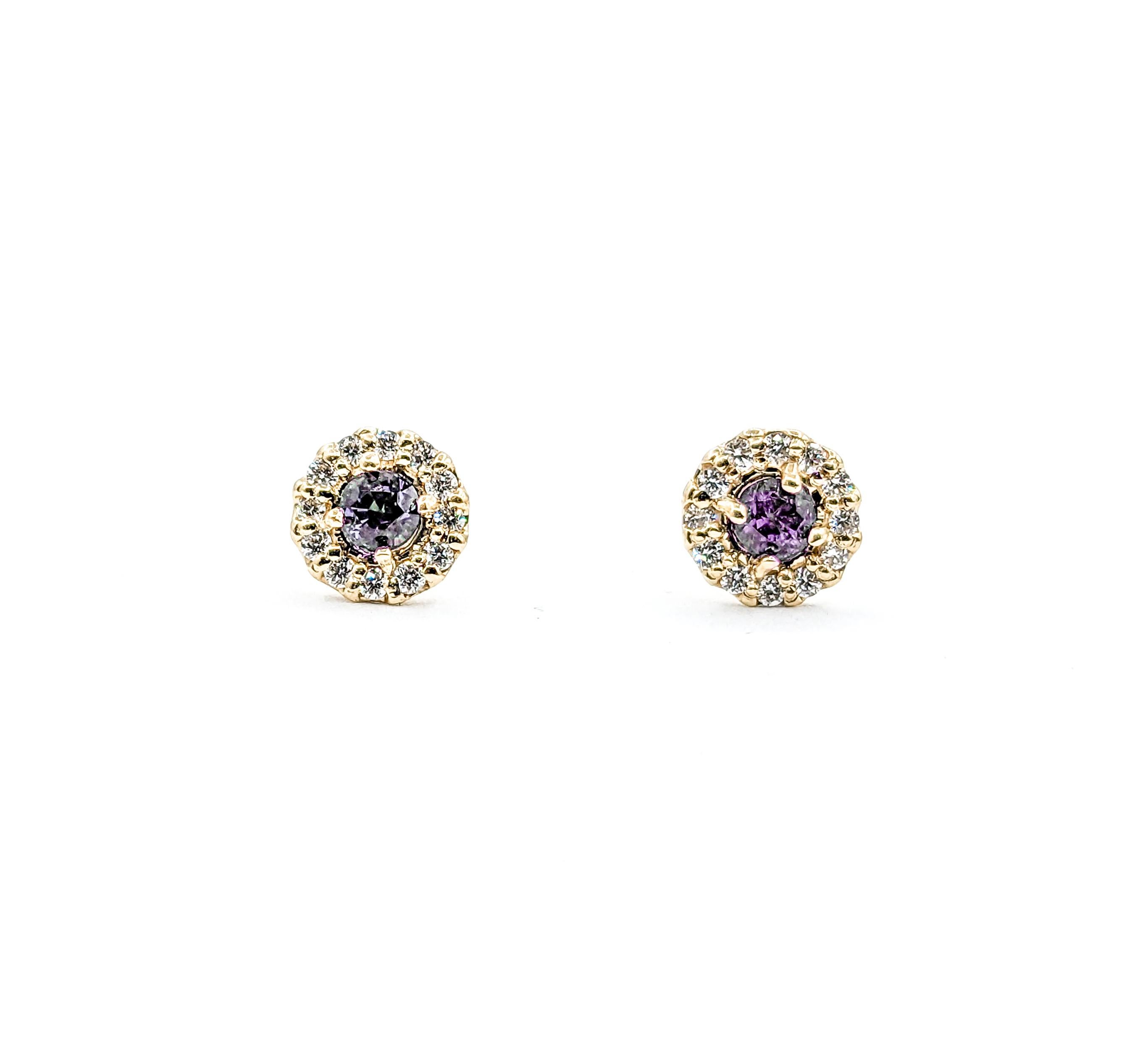 Natural Brazilian Alexandrite & Diamond Halo Earrings in Yellow Gold

Discover the elegance of our latest 14k yellow gold earrings, showcasing a stunning pair of stud diamonds totaling .10ctw. Each diamond is meticulously selected for its SI clarity