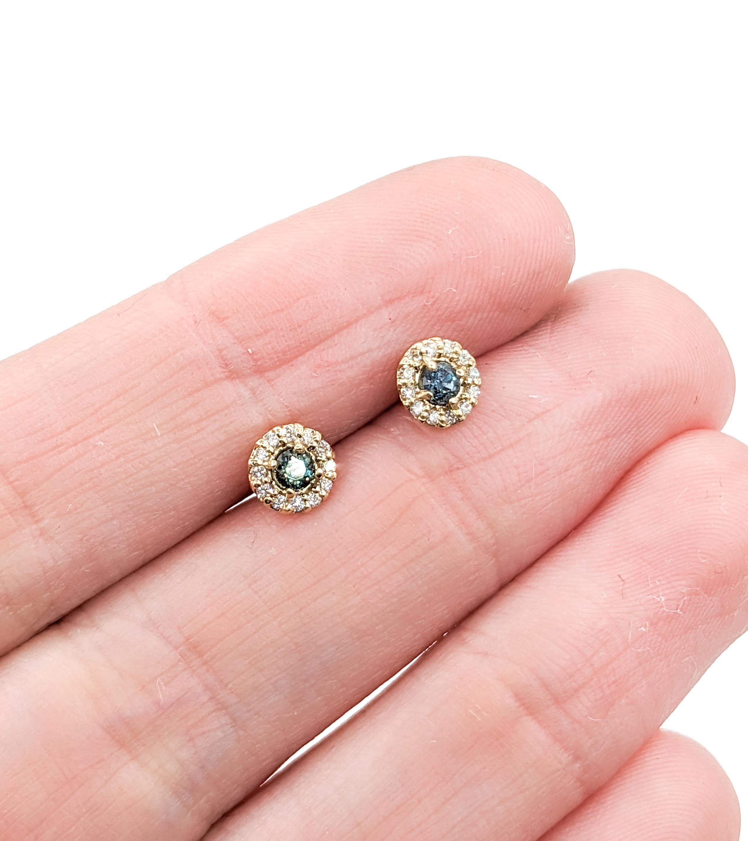 Natural Brazilian Alexandrite & Diamond Stud Earrings In Yellow Gold In New Condition For Sale In Bloomington, MN