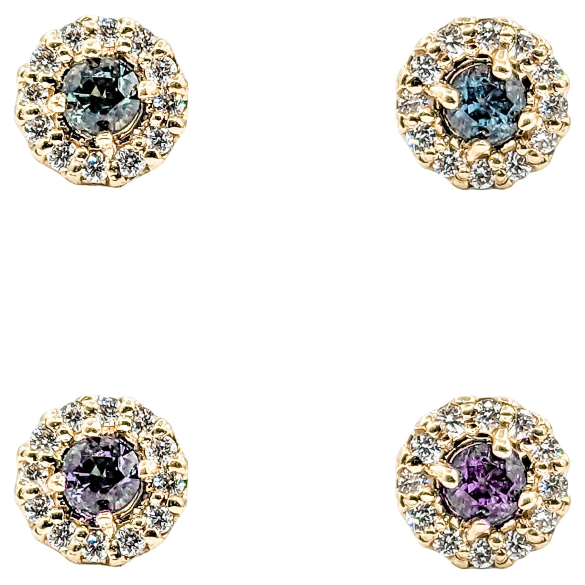 Natural Brazilian Alexandrite & Diamond Stud Earrings In Yellow Gold