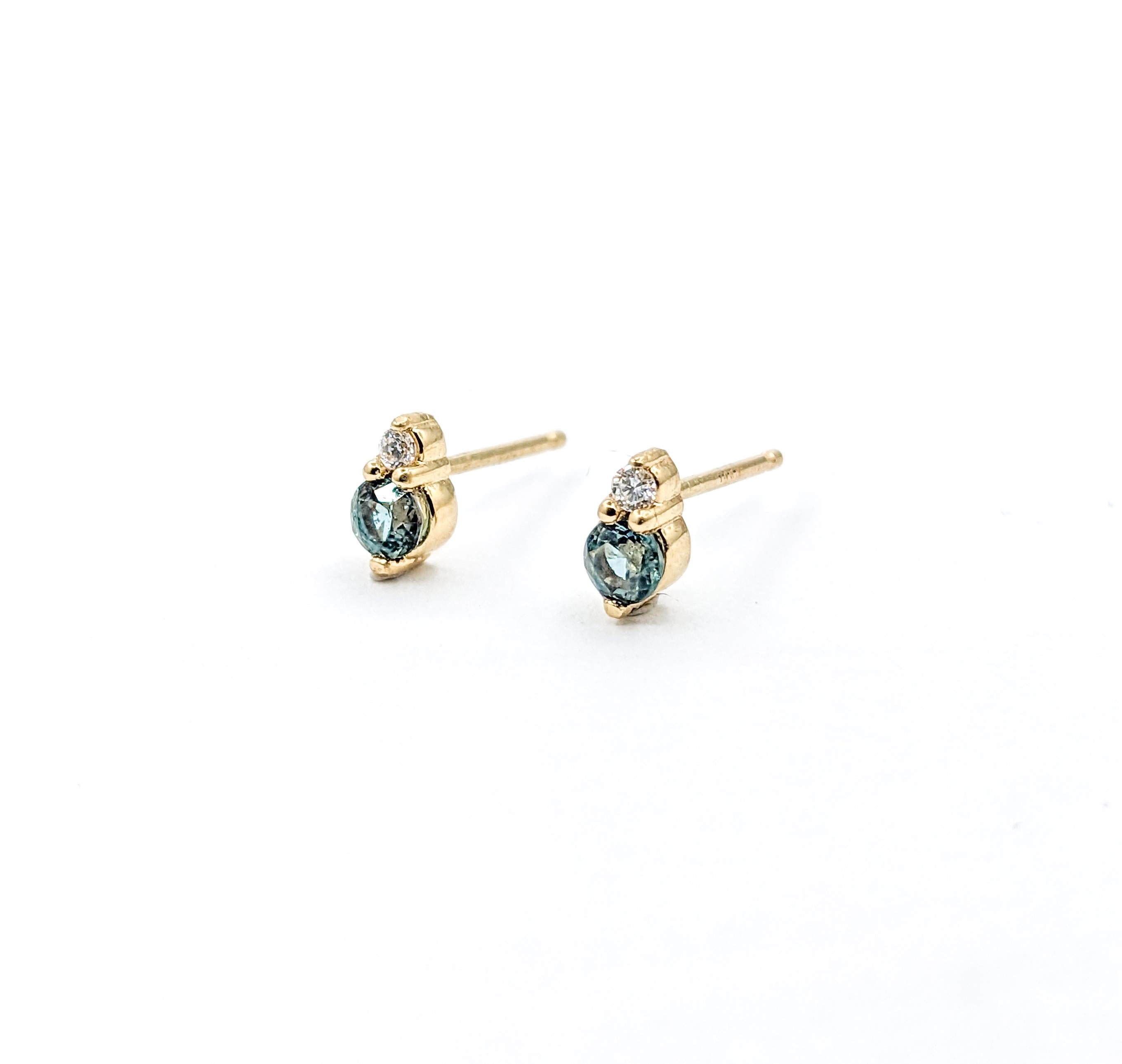 Natural Brazilian Alexandrite & Diamond Stud Earrings Yellow Gold In New Condition For Sale In Bloomington, MN