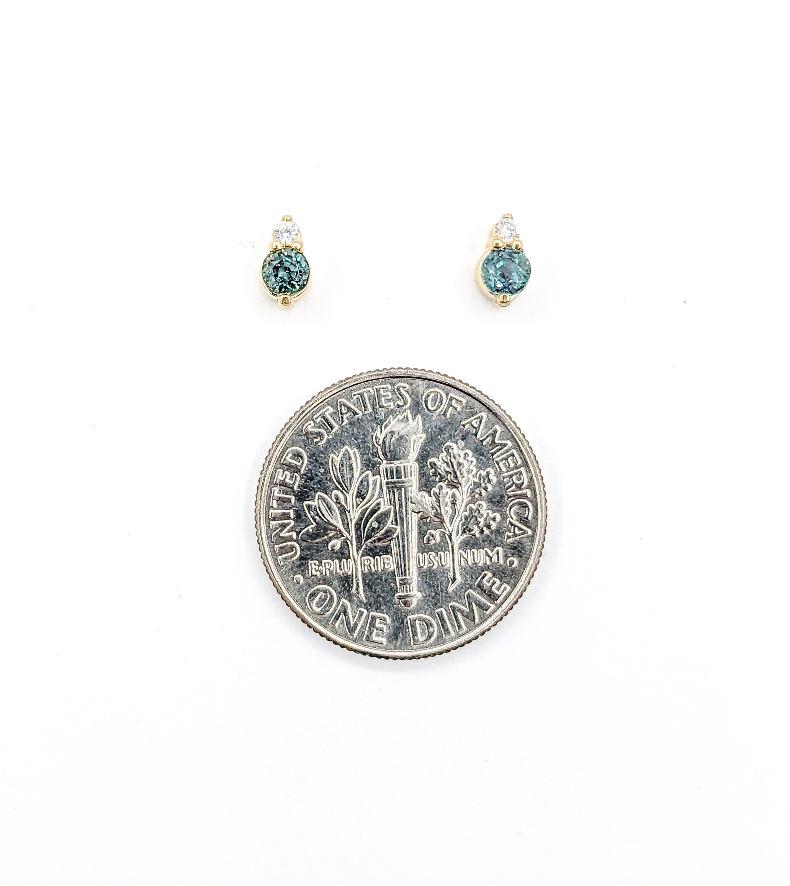Natürlicher brasilianischer Alexandrit & Diamant-Ohrstecker Gelbgold für Damen oder Herren