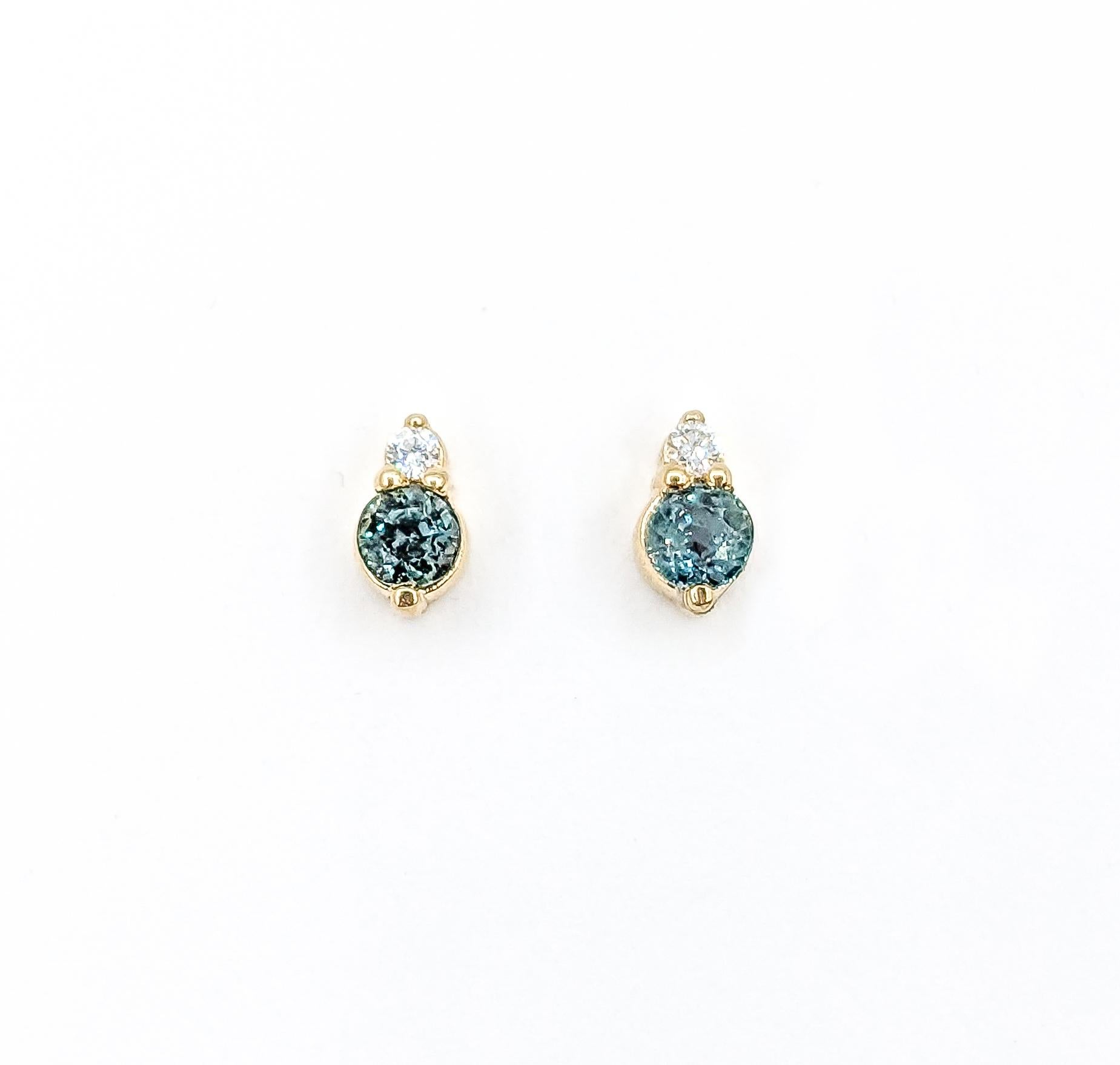 Natürlicher brasilianischer Alexandrit & Diamant-Ohrstecker Gelbgold 3