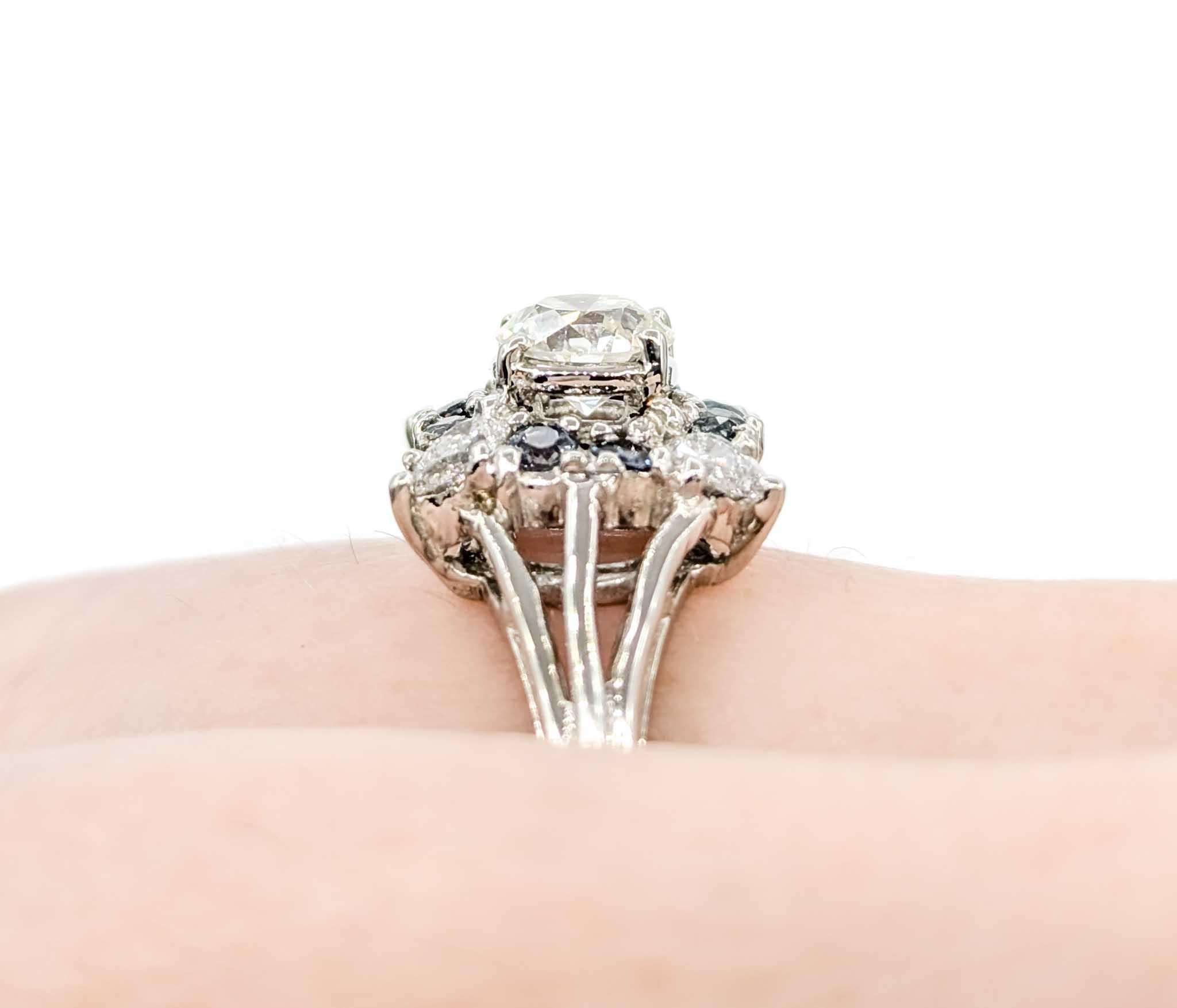 Ring aus Platin mit natürlichem brasilianischem Alexandrit und Diamant im europäischen Schliff (Retro)