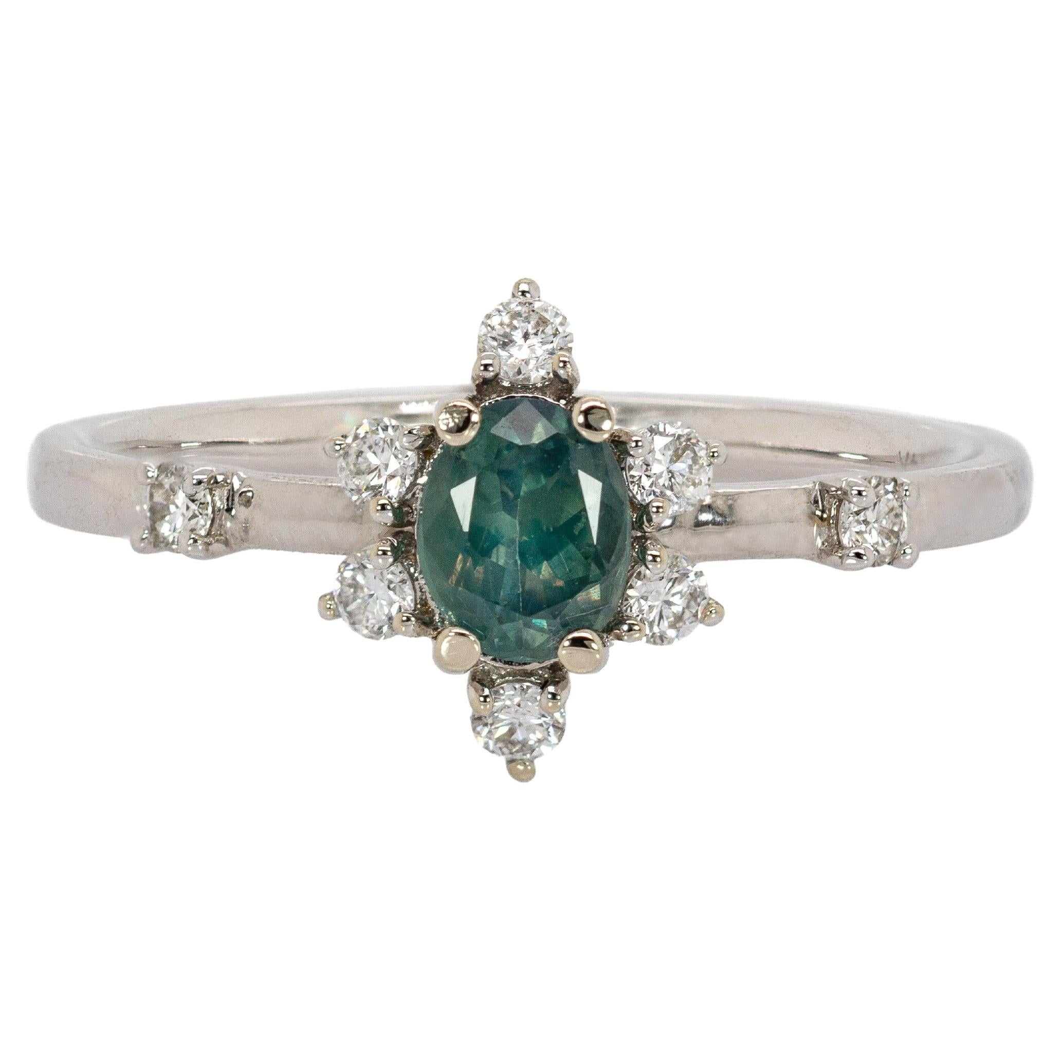 Natural Brazilian Alexandrite Ring w Diamond Accents in Solid 14K Gold OV 5x4mm