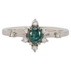 Natural Brazilian Alexandrite Ring w Diamond Accents in Solid 14K Gold OV 5x4mm