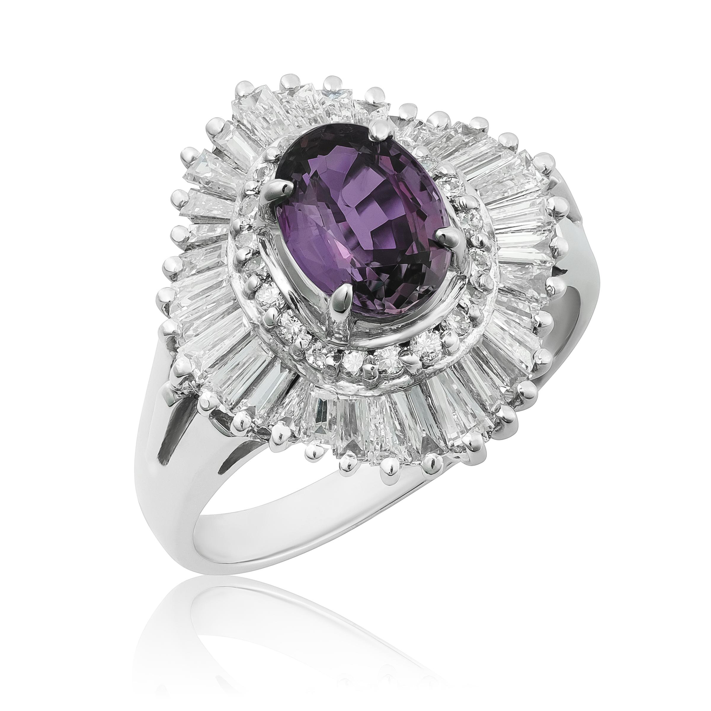Natural Brazilian Alexandrite Stone 1.44 cts in Platinum Ring w Dia / GIA Report For Sale 1