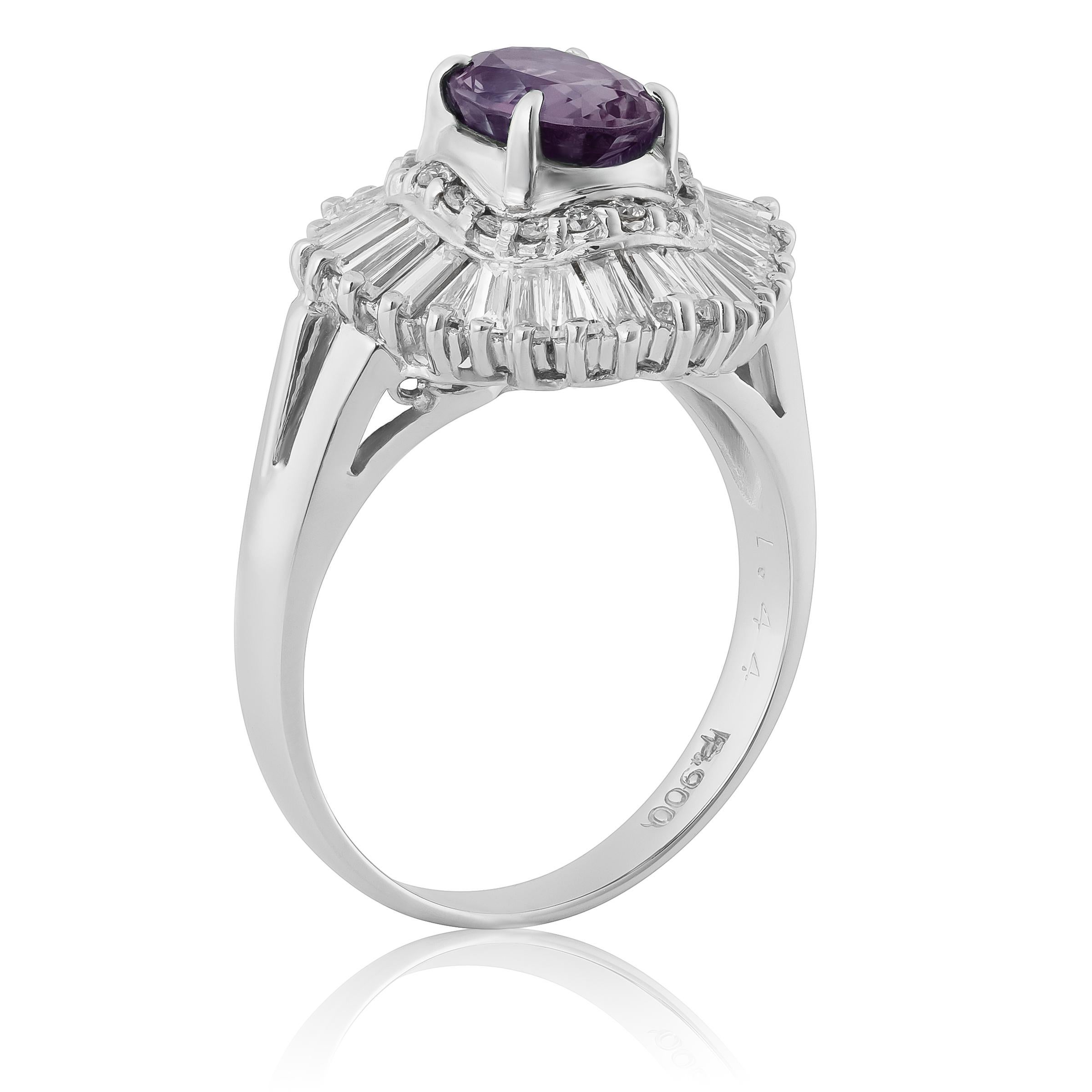 Natural Brazilian Alexandrite Stone 1.44 cts in Platinum Ring w Dia / GIA Report For Sale 2