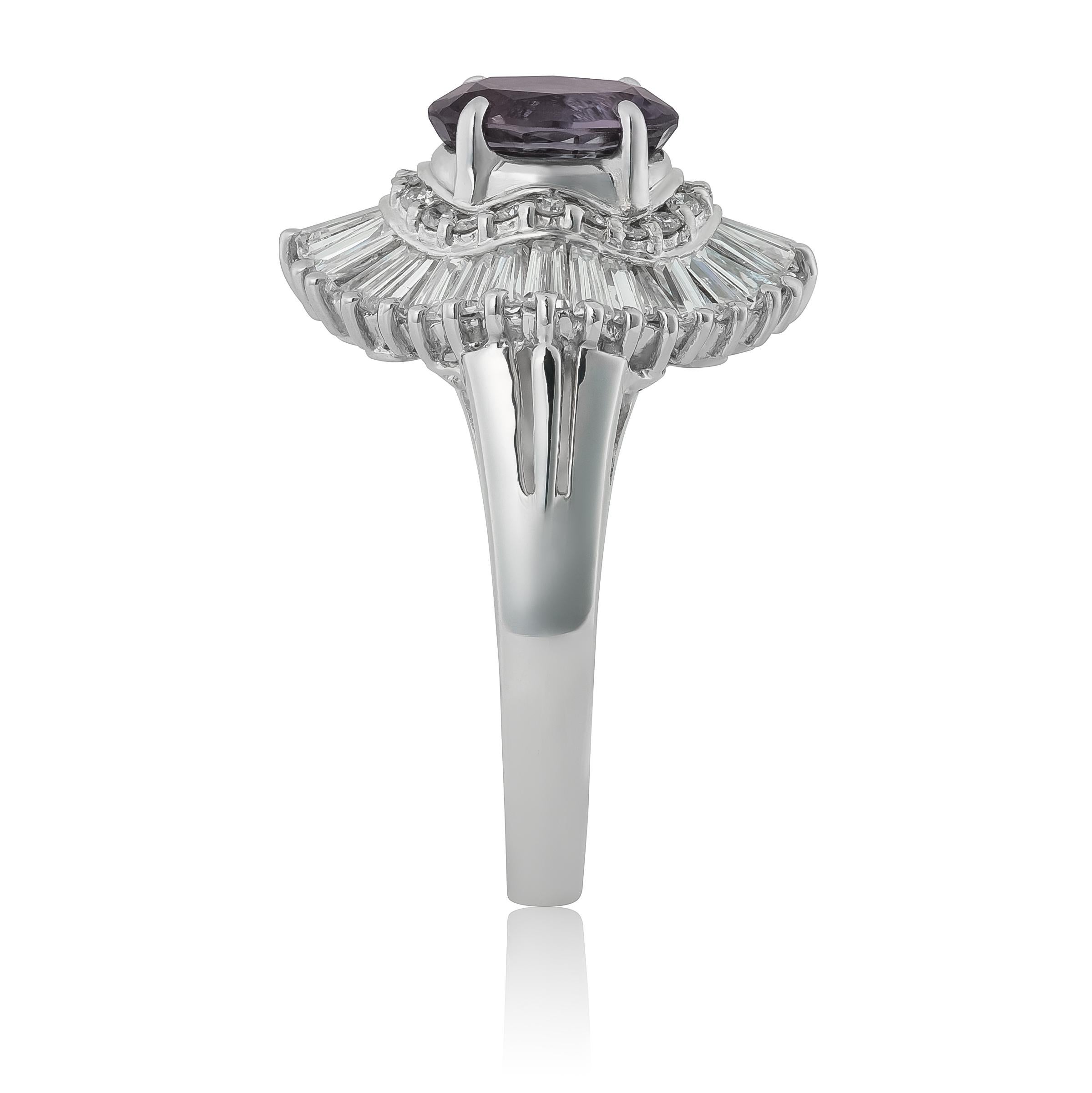 Natural Brazilian Alexandrite Stone 1.44 cts in Platinum Ring w Dia / GIA Report For Sale 3