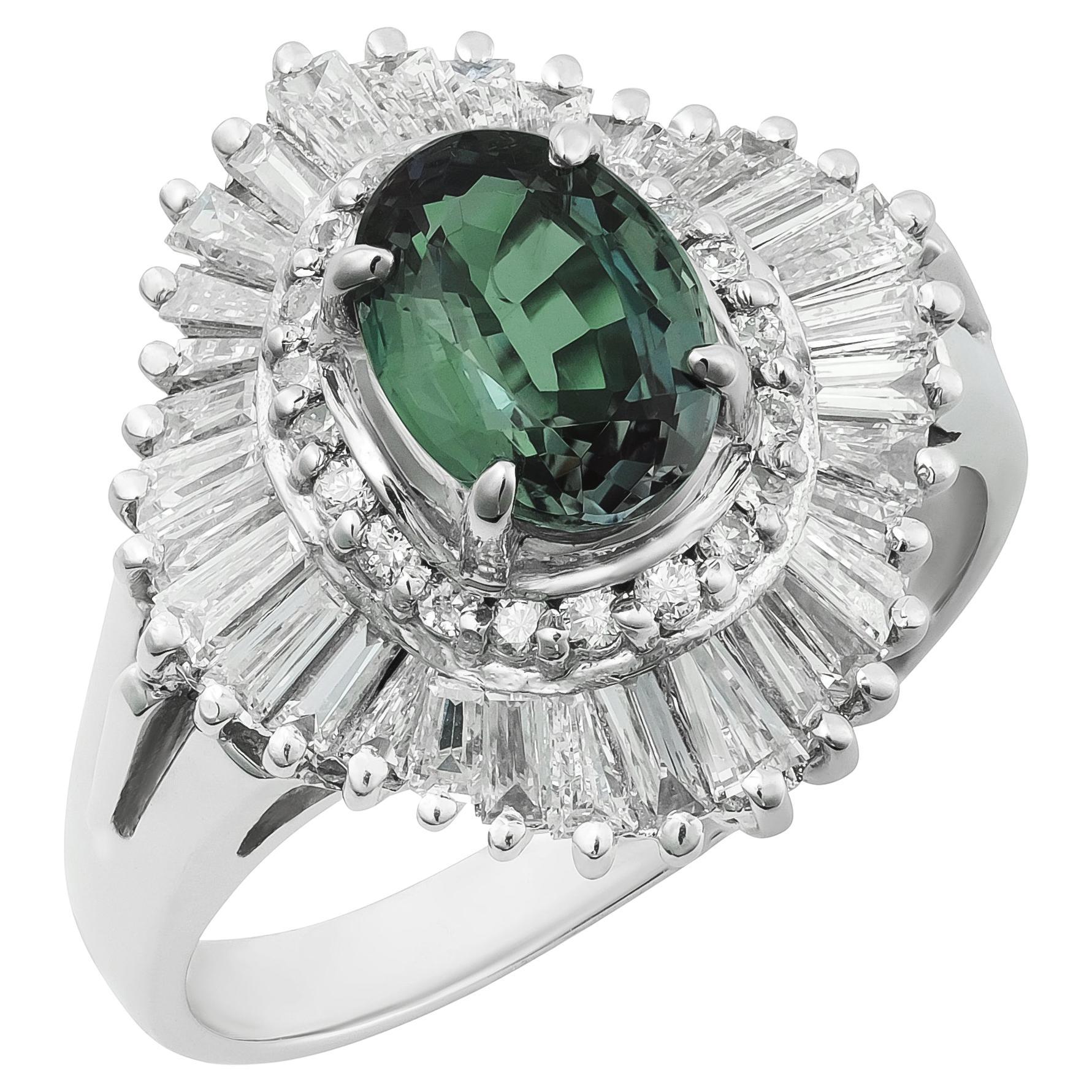 Natural Brazilian Alexandrite Stone 1.44 cts in Platinum Ring w Dia / GIA Report