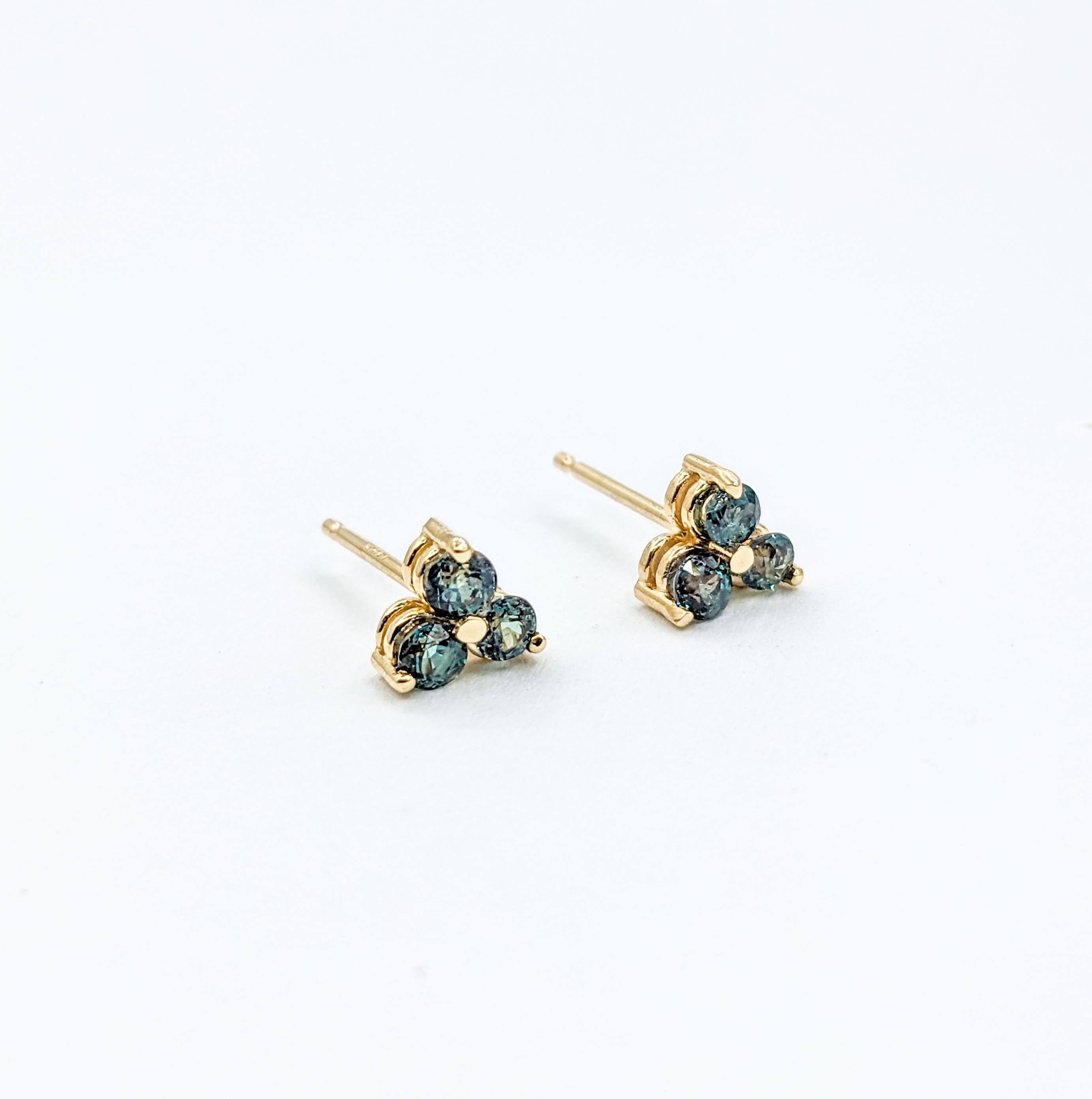 Natural Brazilian Alexandrite Color Change Stud Earrings in Gold

Introducing these beautiful natural alexandrite earrings crafted in 14K Yellow Gold. These petite stud earrings feature a captivating minimalist 3-Stone design. The earrings showcase