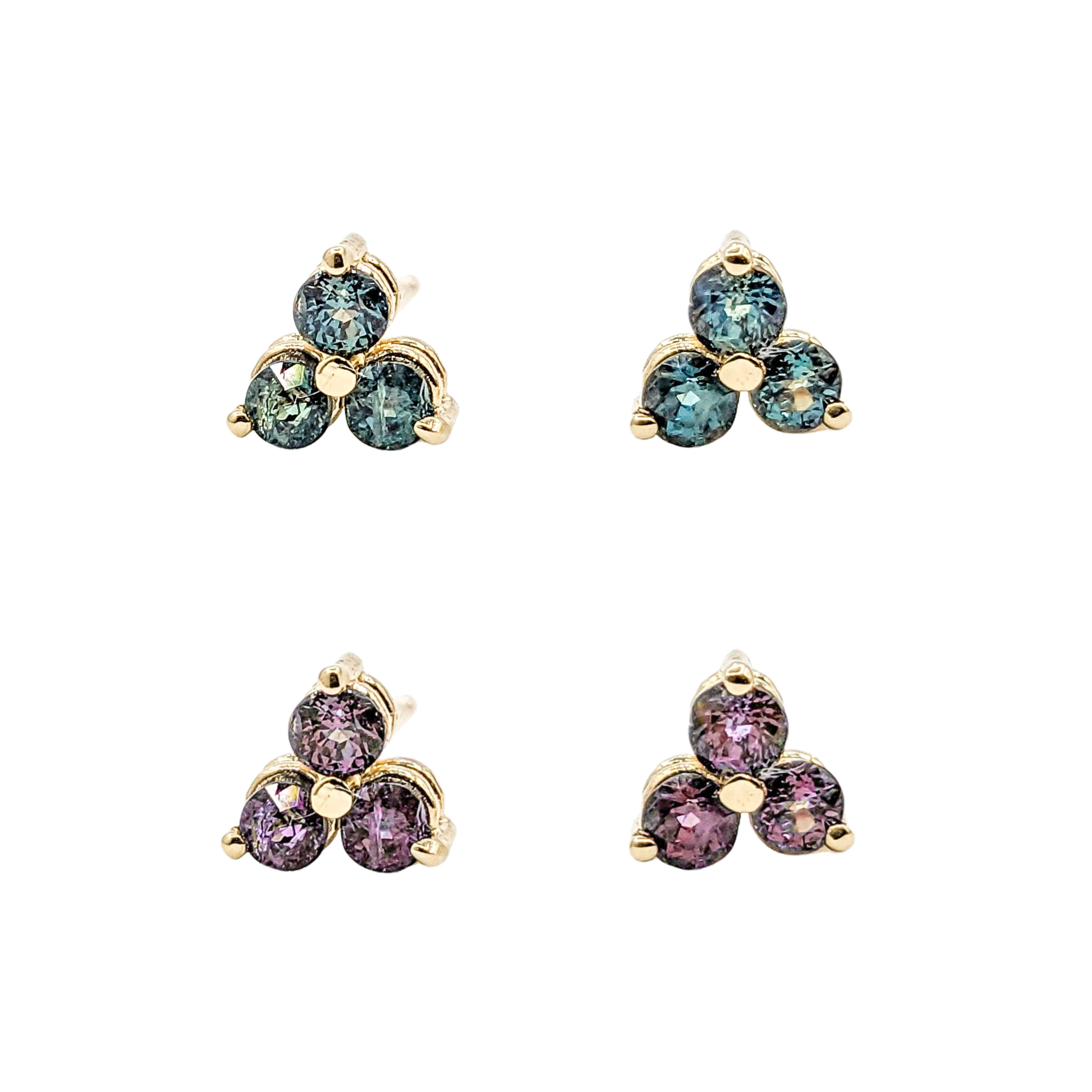 Natural Brazilian Alexandrite Stud Earrings in Yellow Gold For Sale 2