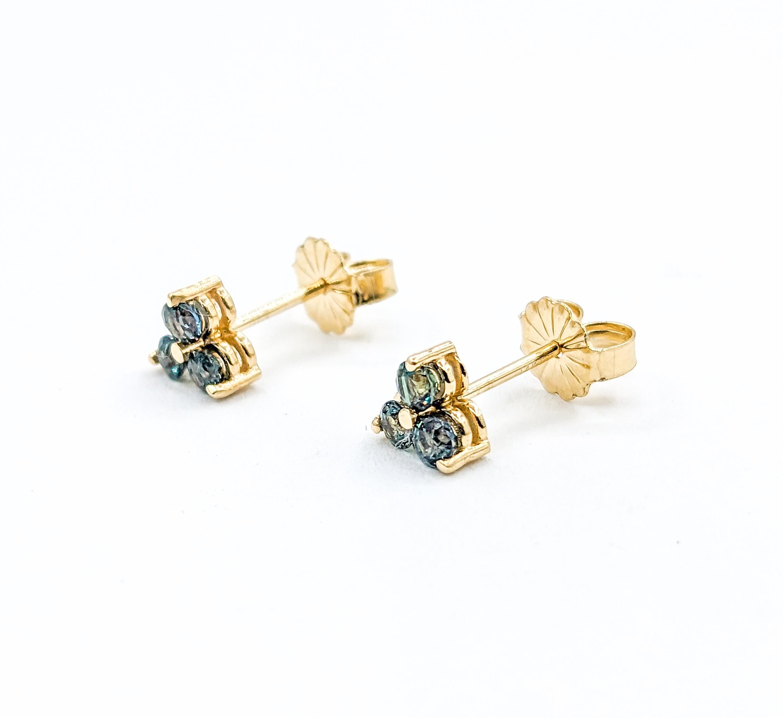 Natural Brazilian Alexandrite Stud Earrings in Yellow Gold For Sale 3