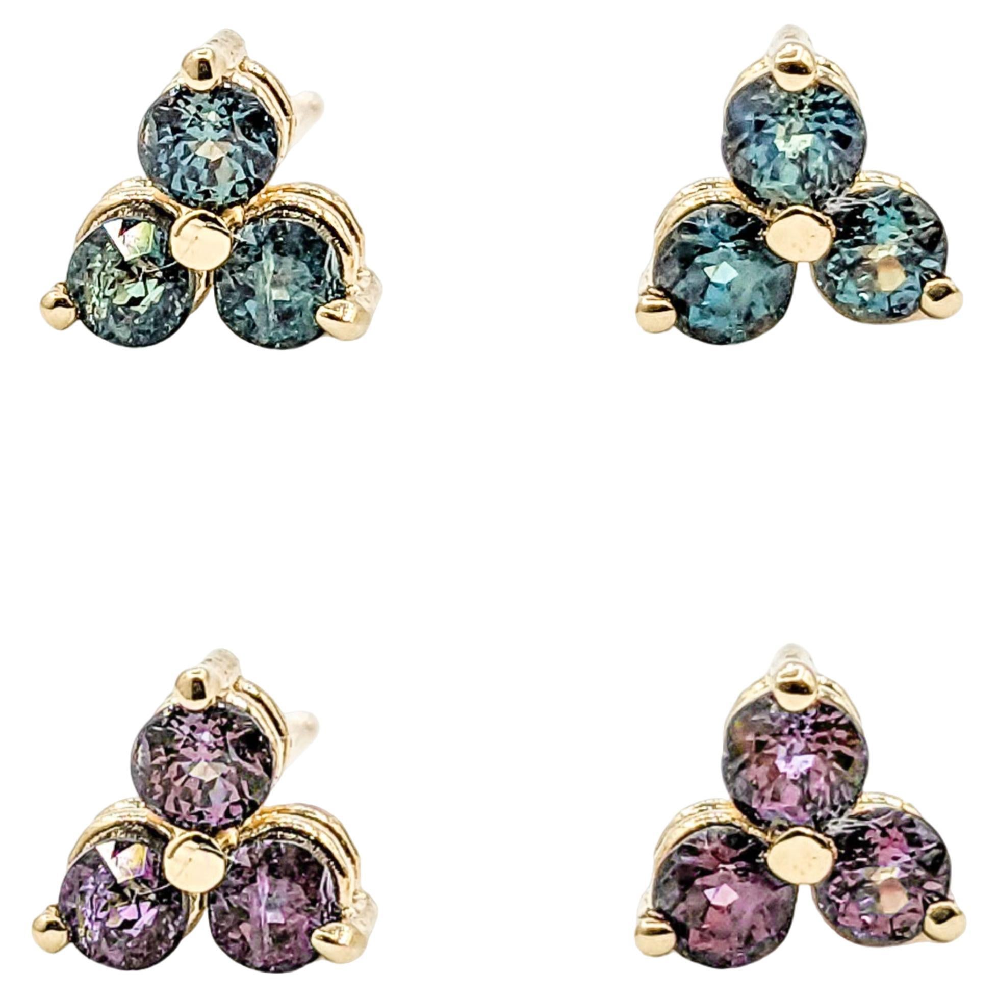 Natural Brazilian Alexandrite Stud Earrings in Yellow Gold