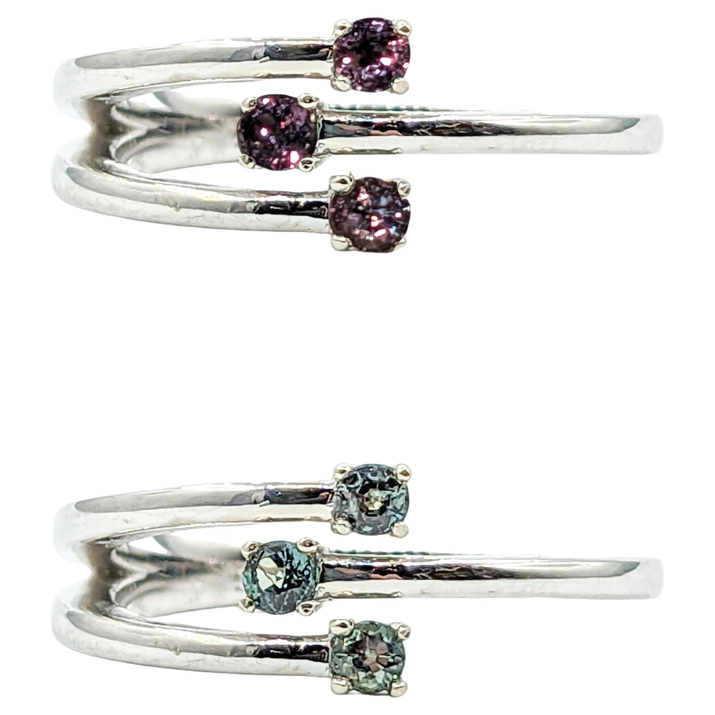 Natural Brazilian Alexandrite Three Stone Ring in White Gold For Sale