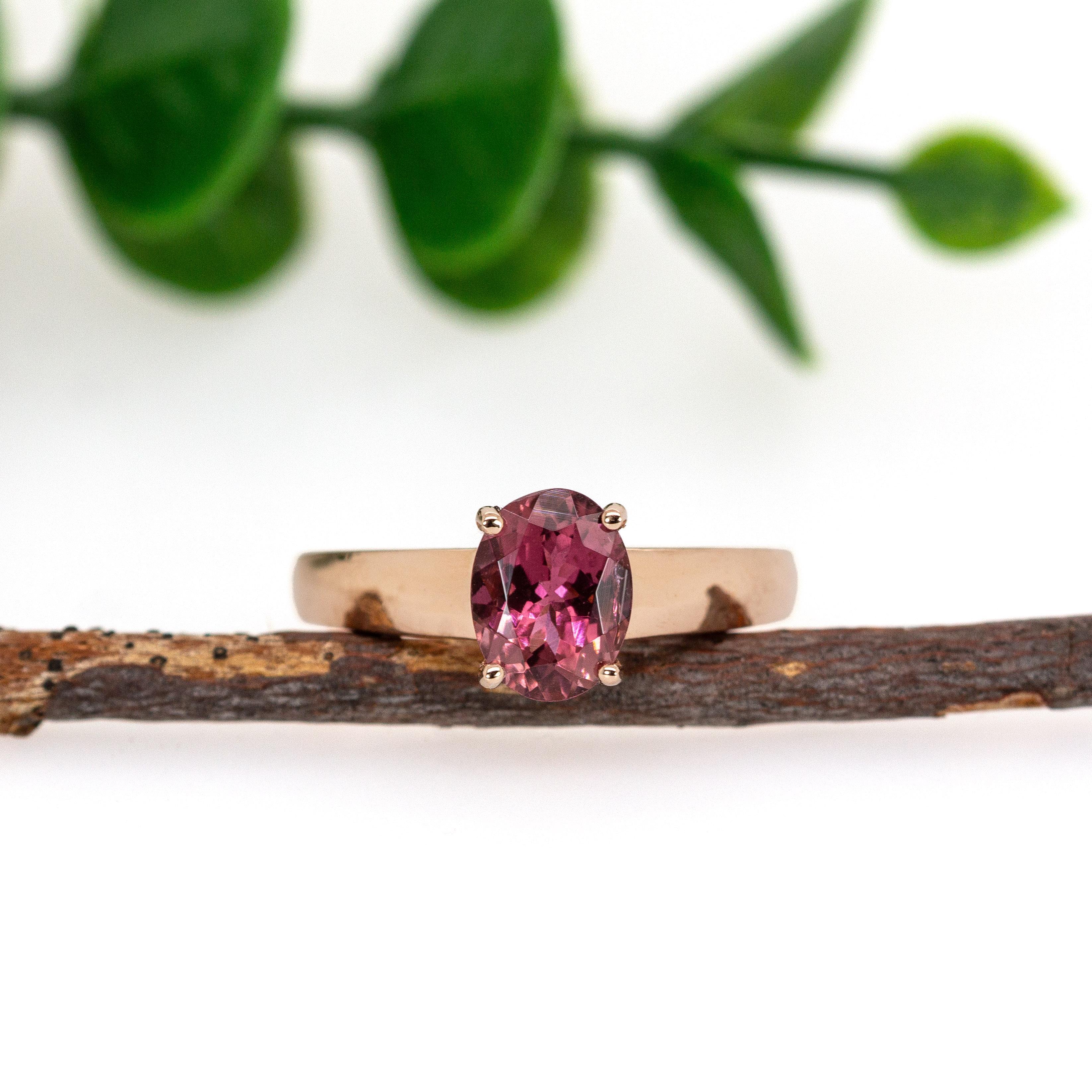 Natürlicher brasilianischer rosa Turmalin  Ring aus 14k massivem Roségold  8x6mm, 1,19cts (Zeitgenössisch) im Angebot