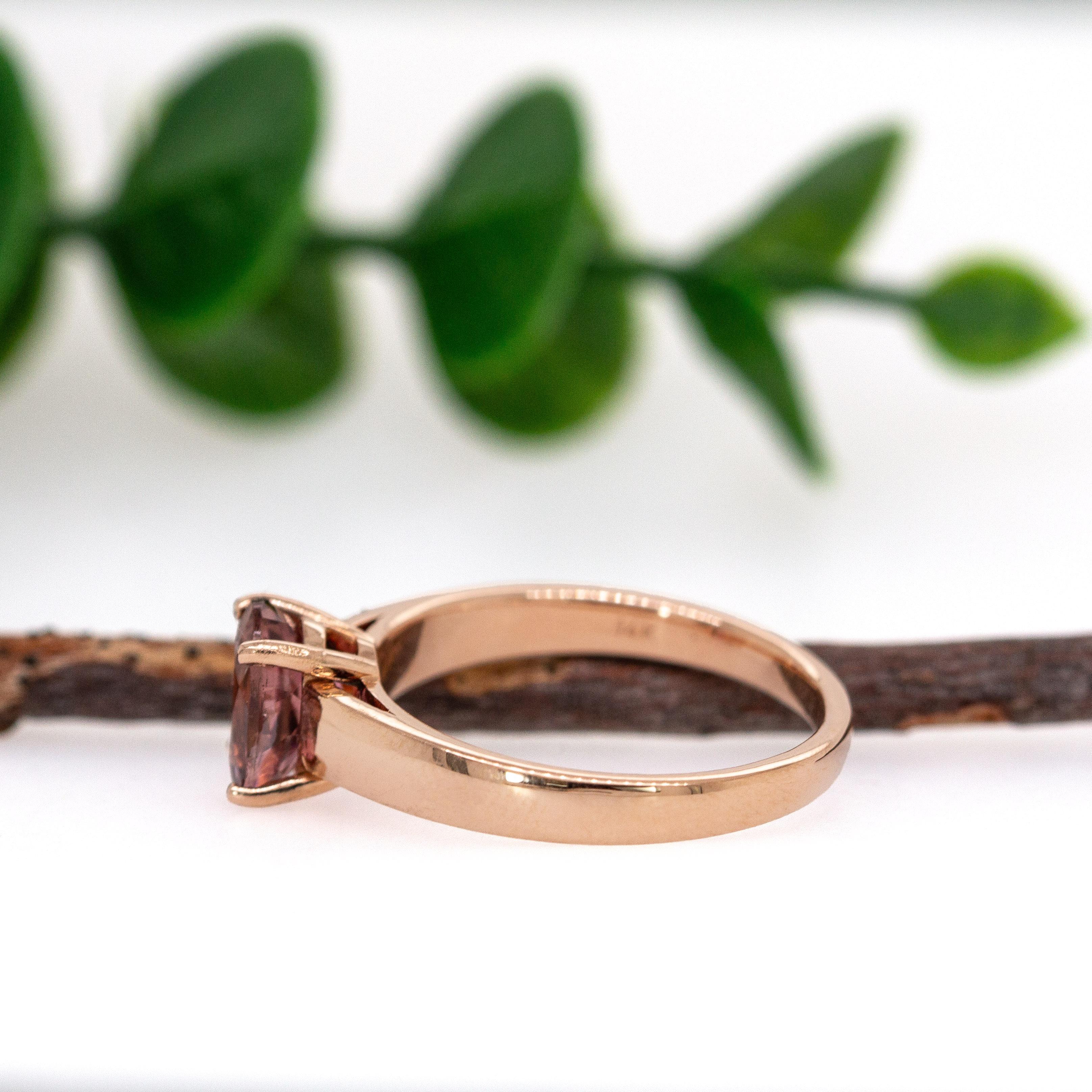 Natürlicher brasilianischer rosa Turmalin  Ring aus 14k massivem Roségold  8x6mm, 1,19cts im Zustand „Neu“ im Angebot in Columbus, OH