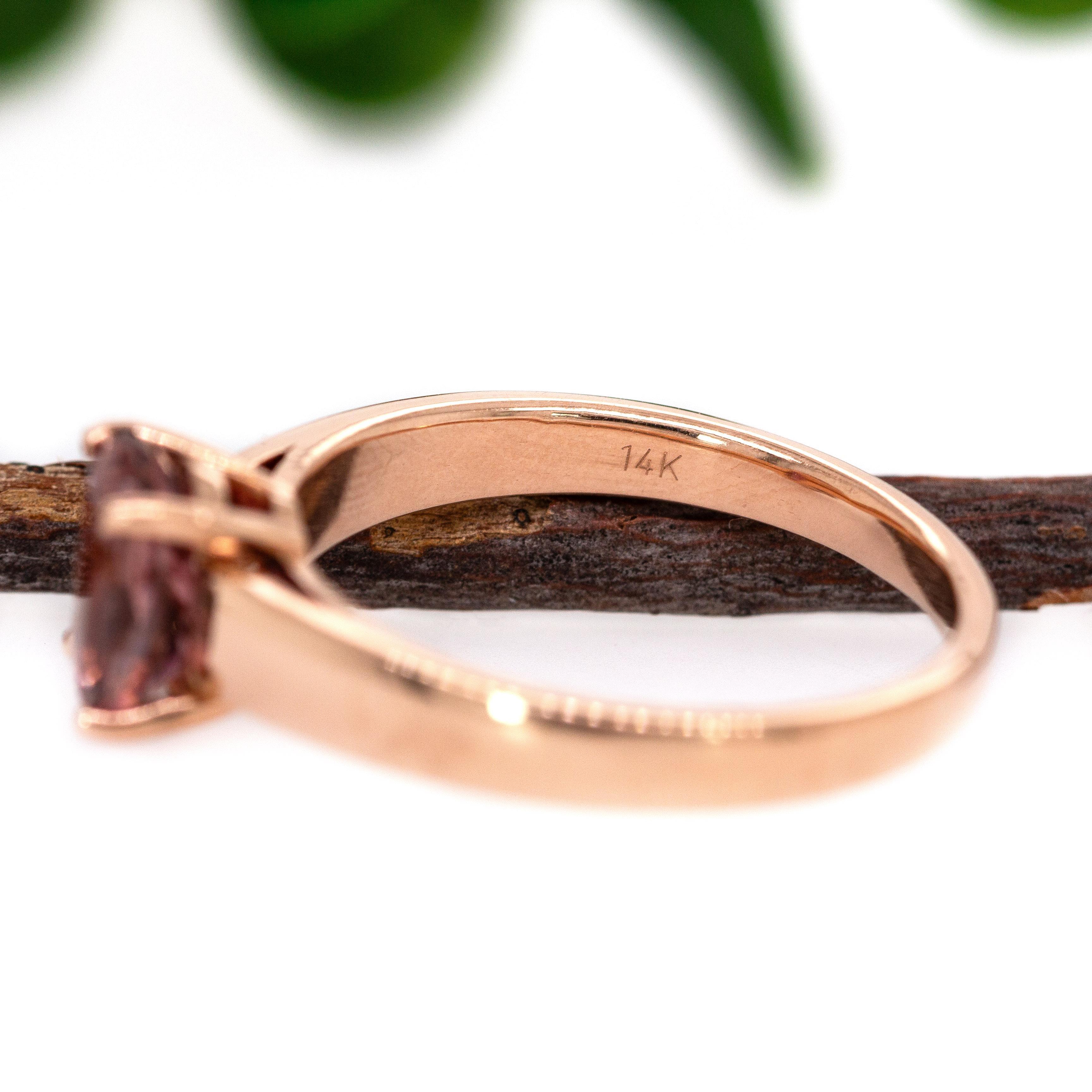 Natürlicher brasilianischer rosa Turmalin  Ring aus 14k massivem Roségold  8x6mm, 1,19cts im Angebot 1