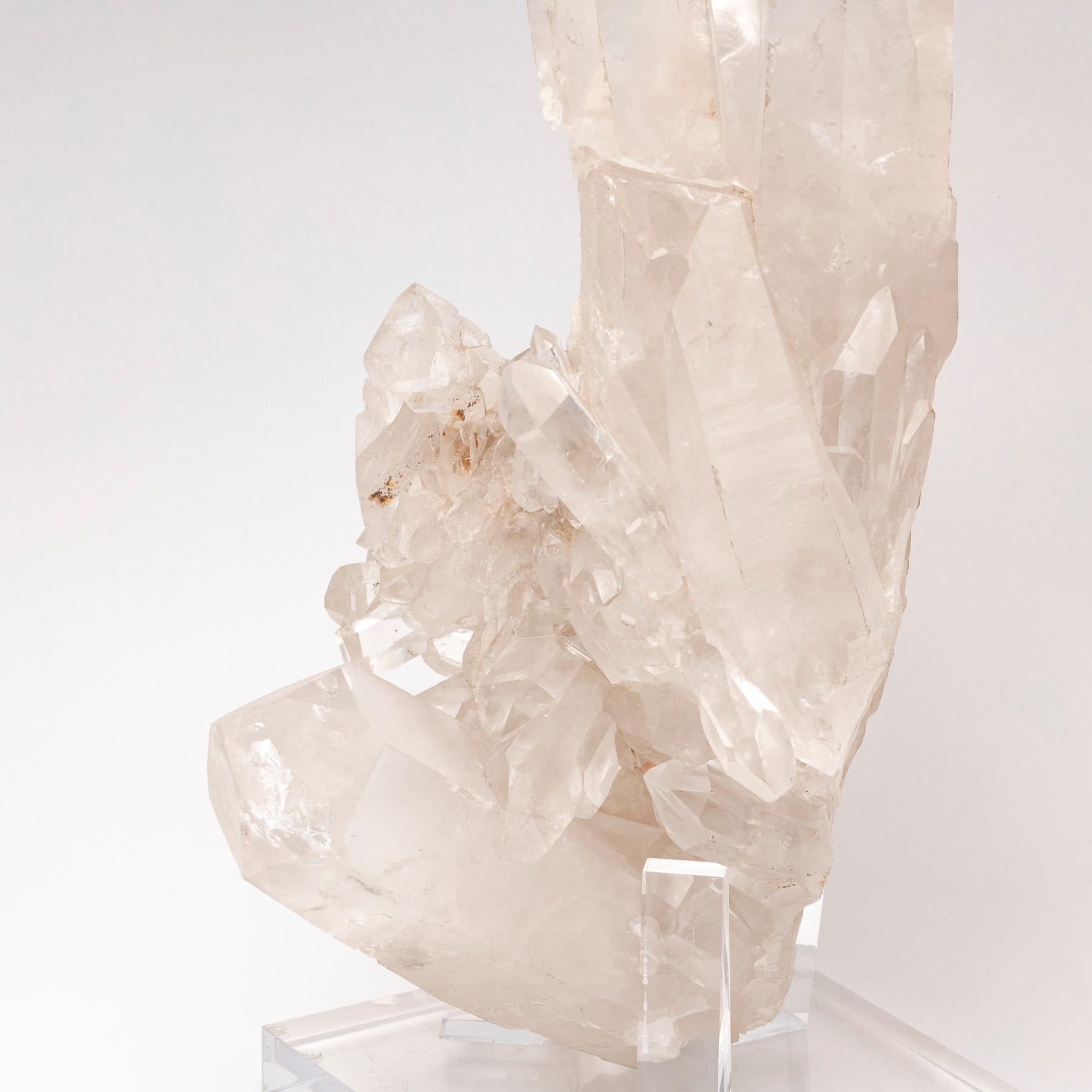 Organic Modern Natural Brazilian Quartz Multipoint Specimen Mounted on Custom Acrylic Base