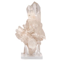 Natural Brazilian Quartz Multipoint Specimen Mounted on Custom Acrylic Base