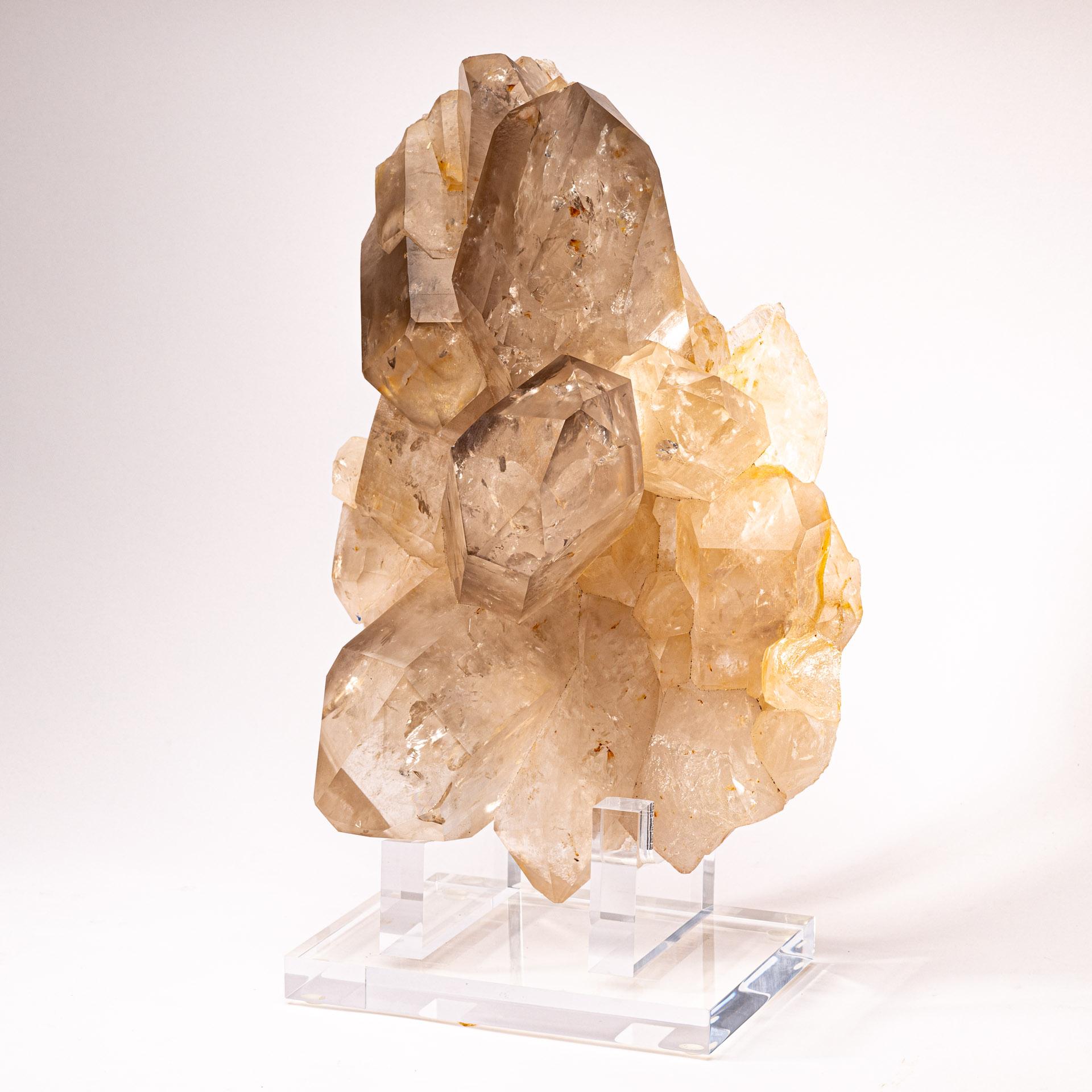 Impressive natural Brazilian quartz specimen cluster mounted on custom acrylic base.