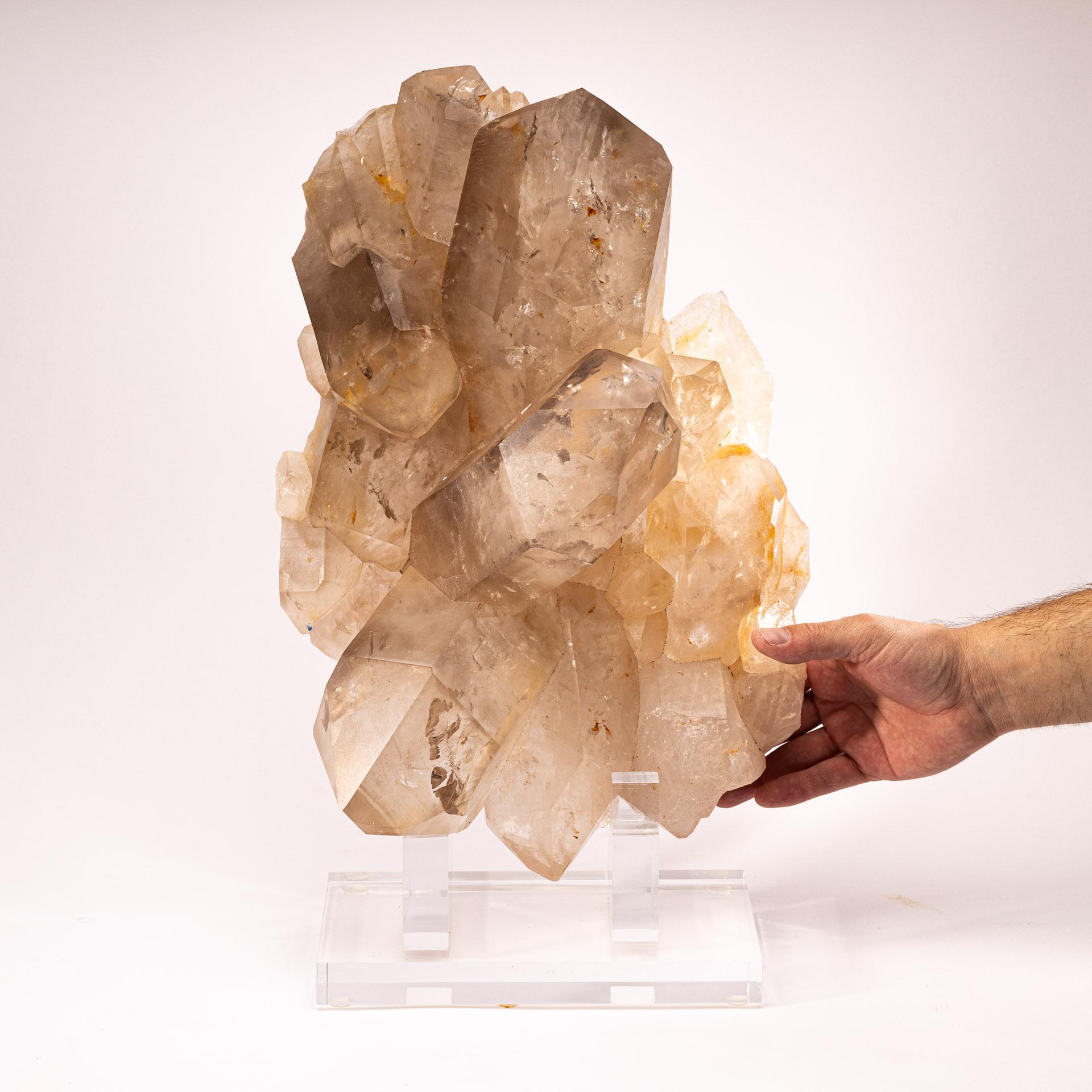 Mexican Natural Brazilian Quartz Specimen cluster Mounted on Custom Acrylic Base For Sale