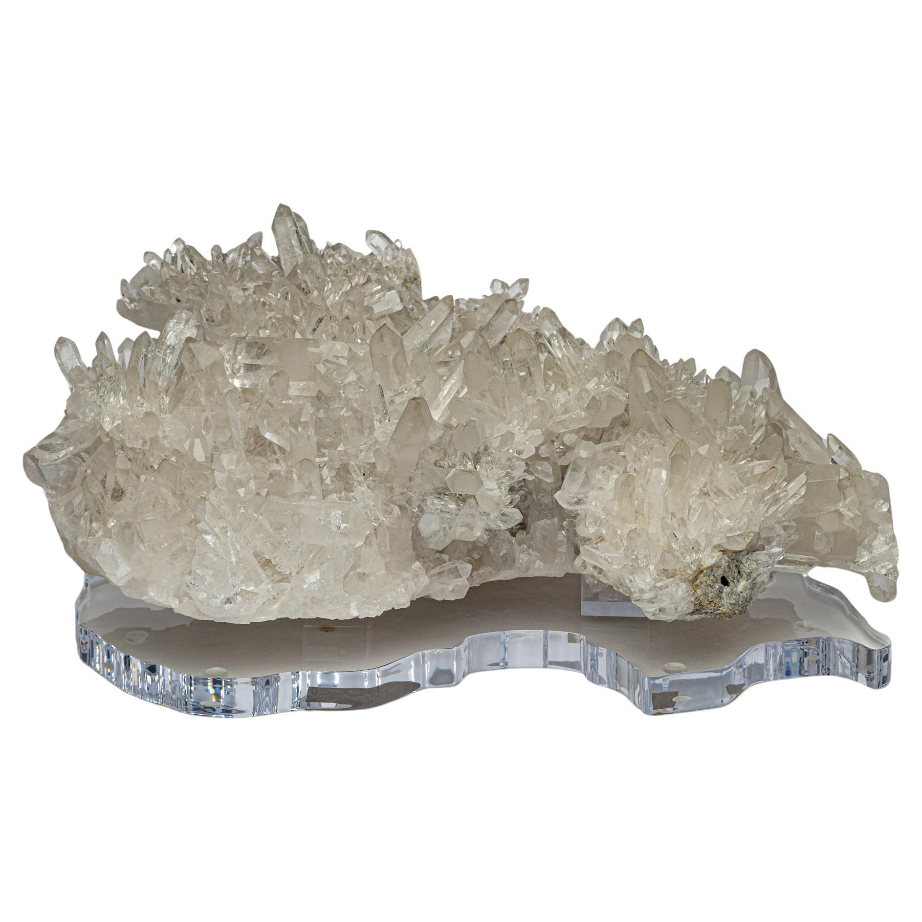 Natural Brazilian Quartz Specimen cluster Mounted on Custom Acrylic Base