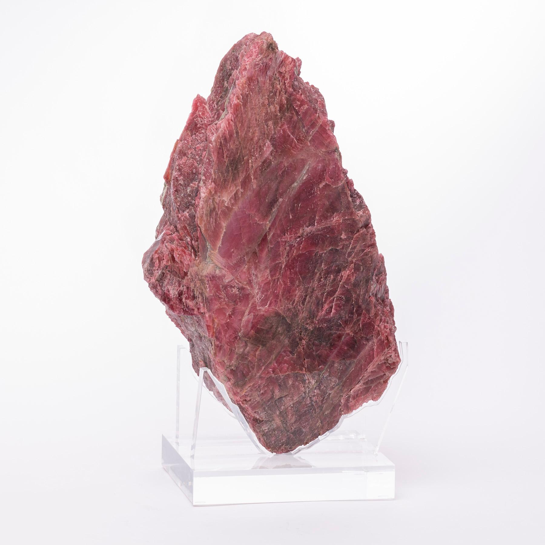 Beautiful pink-red Rhodonite from Brazil mounted on a custom acrylic base.