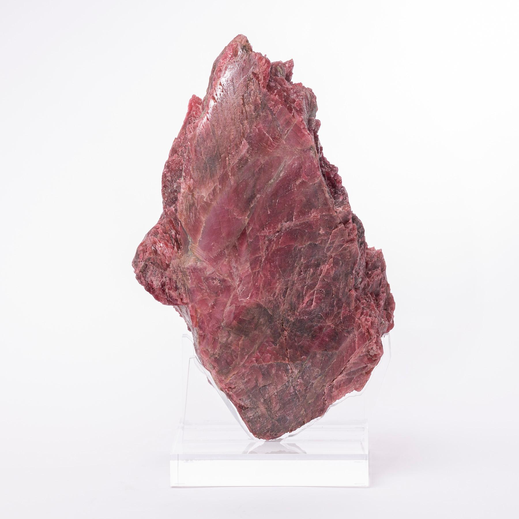 Organic Modern Natural Brazilian Rhodonite Specimen on a Custom Acrylic Base