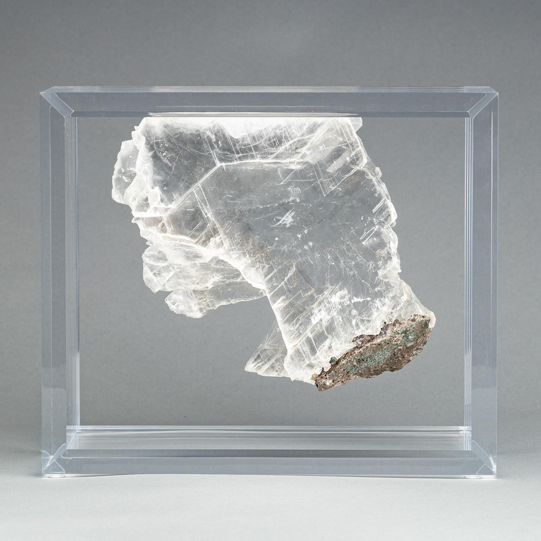 Contemporary Natural Brazilian Selenite specimen mounted in original design acrylic base For Sale