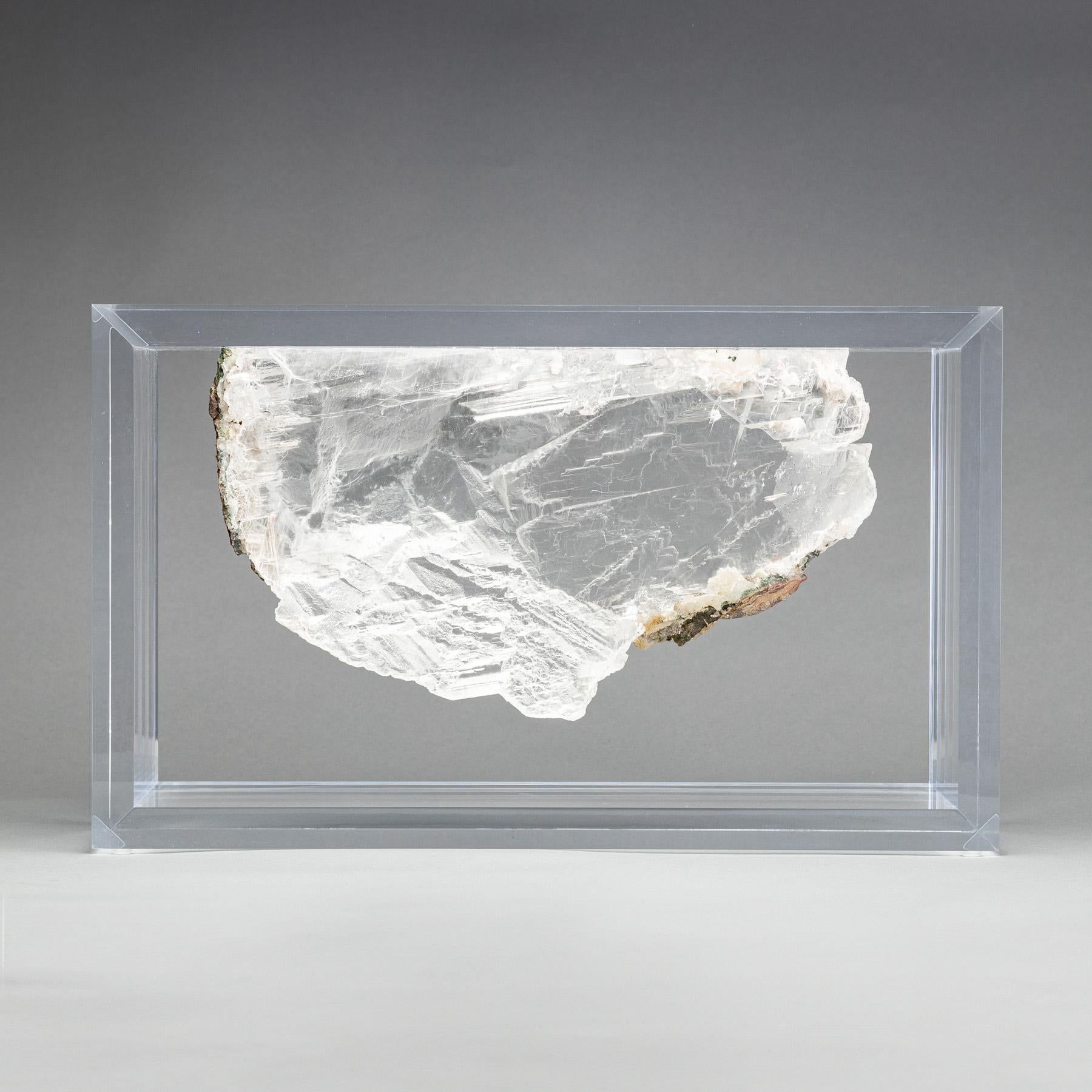 Contemporary Natural Brazilian Selenite specimen mounted in original design acrylic base