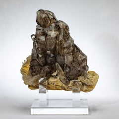 Natural Brazilian Smokey Quartz Specimen cluster mounted in Acrylic Base
