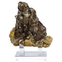 Natural Brazilian Smokey Quartz Specimen cluster mounted in Acrylic Base