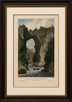 Natural Bridge, in Virginia, incisione paesaggistica colorata a mano, 1840 circa