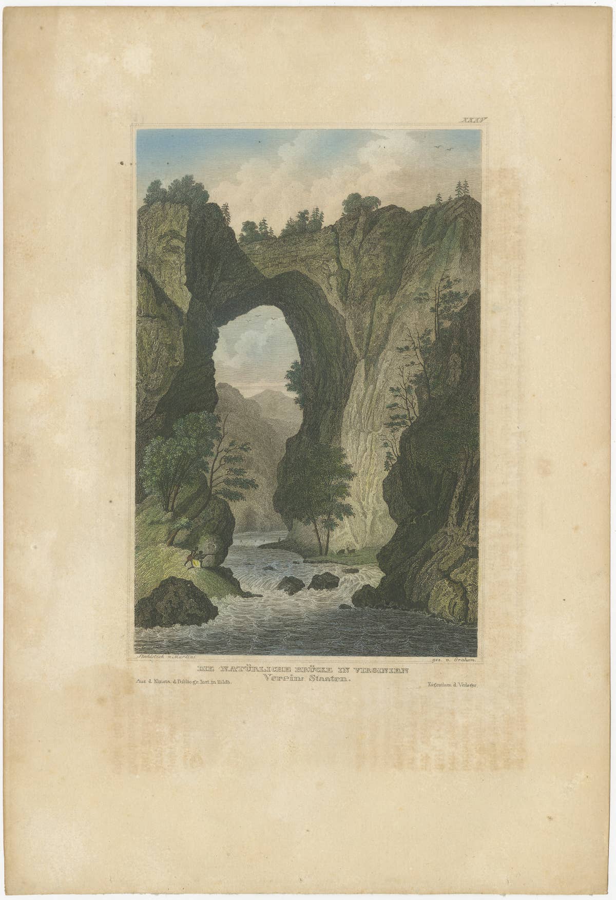 Natural Bridge of Virginia, Hand-Colored Landscape Engraving, c.1840