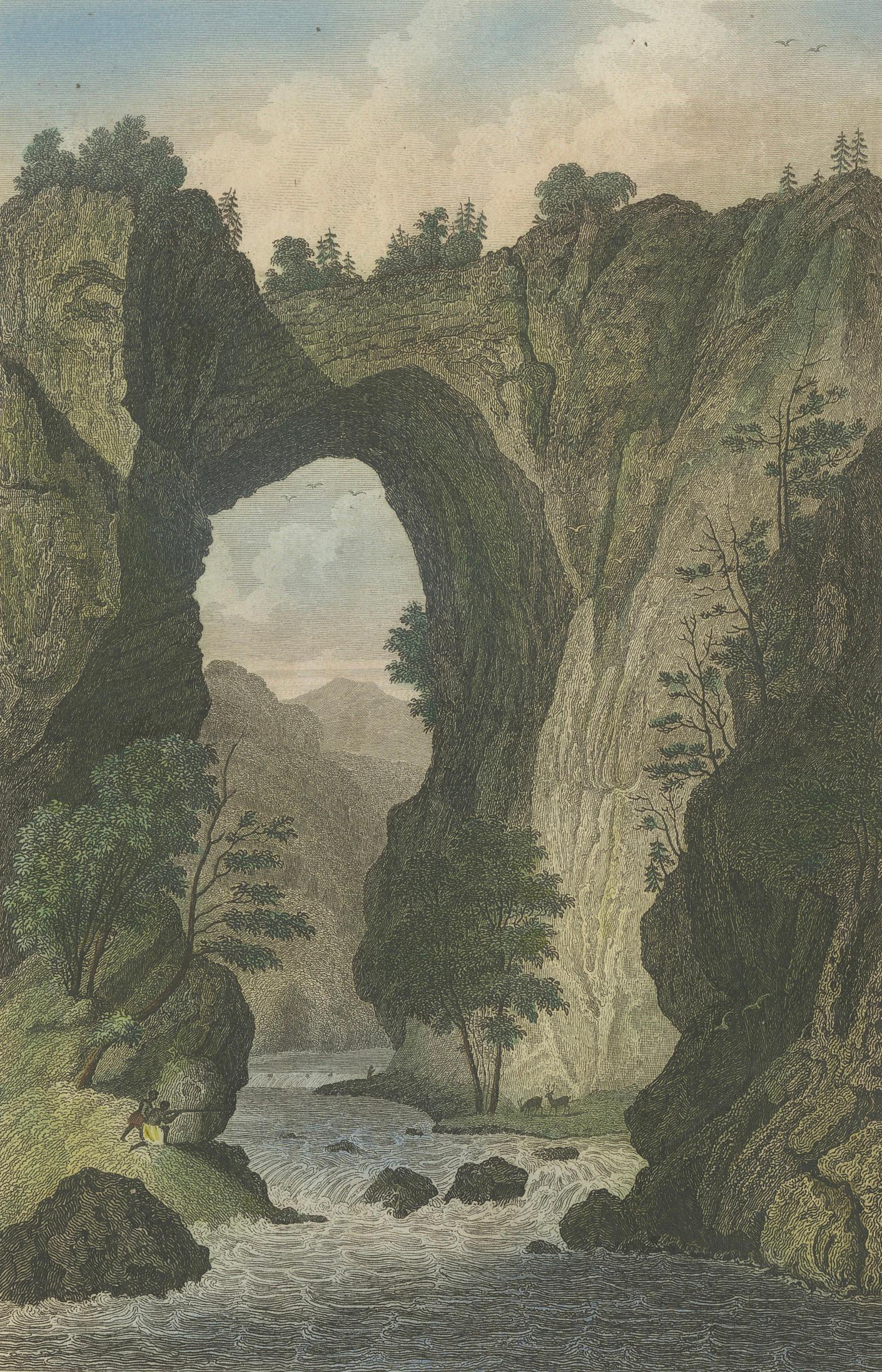 Natural Bridge of Virginia, Hand-Colored Landscape Engraving, c.1840