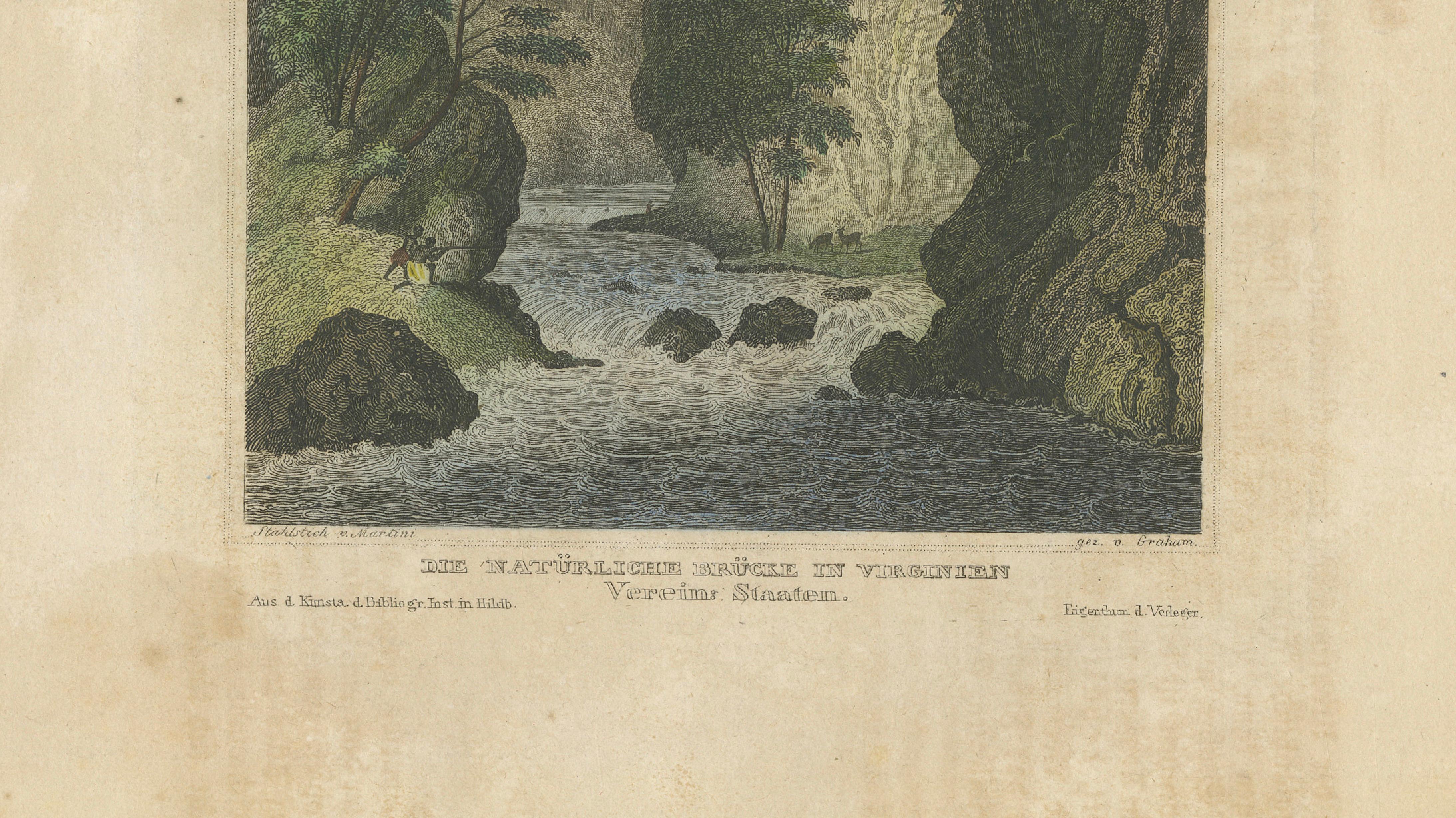 Natural Bridge of Virginia, Hand-Colored Landscape Engraving, c.1840