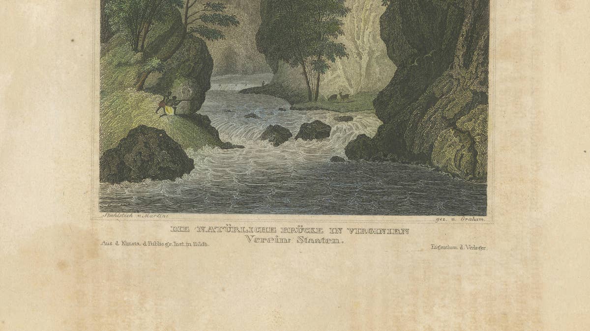 Natural Bridge of Virginia, Hand-Colored Landscape Engraving, c.1840