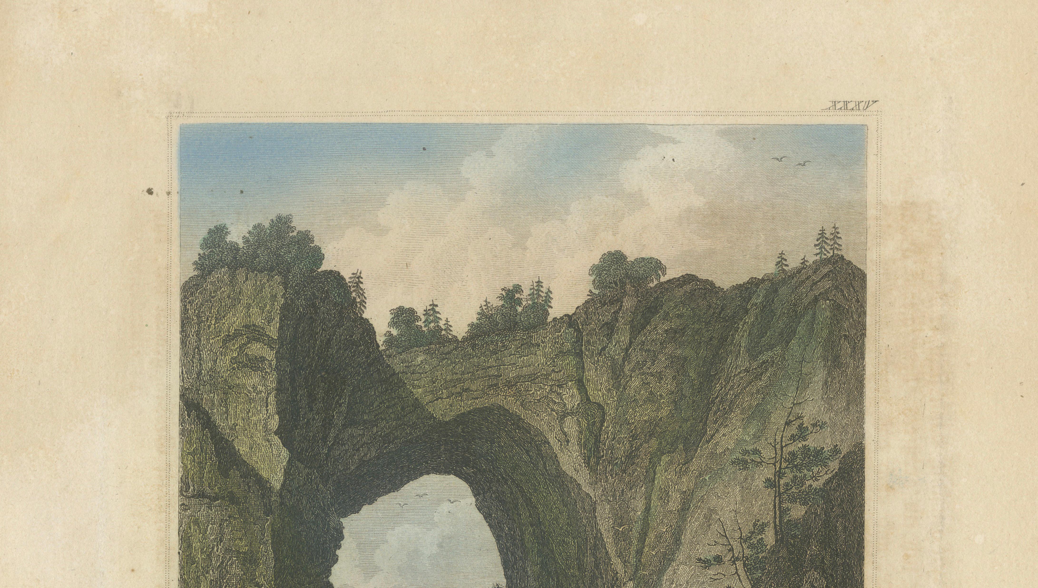 Natural Bridge of Virginia, Hand-Colored Landscape Engraving, c.1840