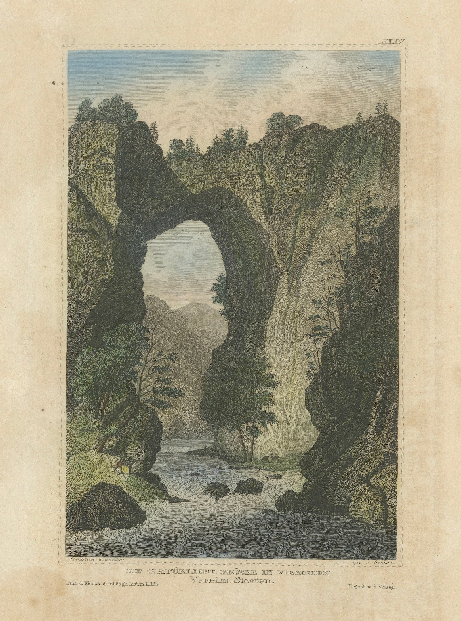 Natural Bridge of Virginia, Hand-Colored Landscape Engraving, c.1840