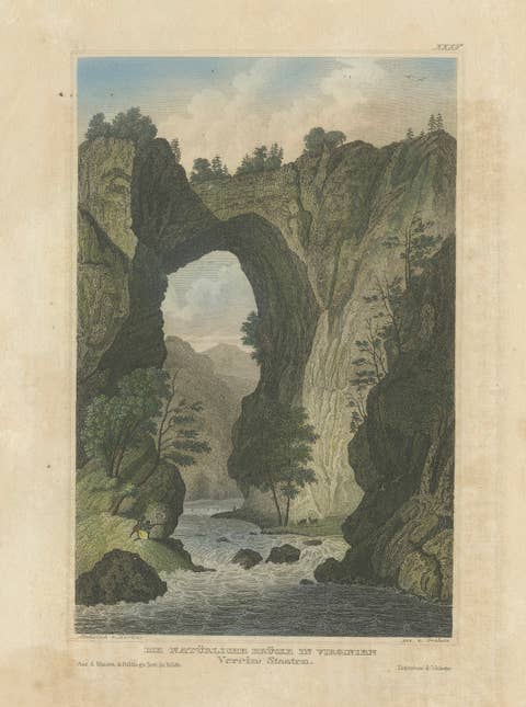 Natural Bridge of Virginia, Hand-Colored Landscape Engraving, c.1840